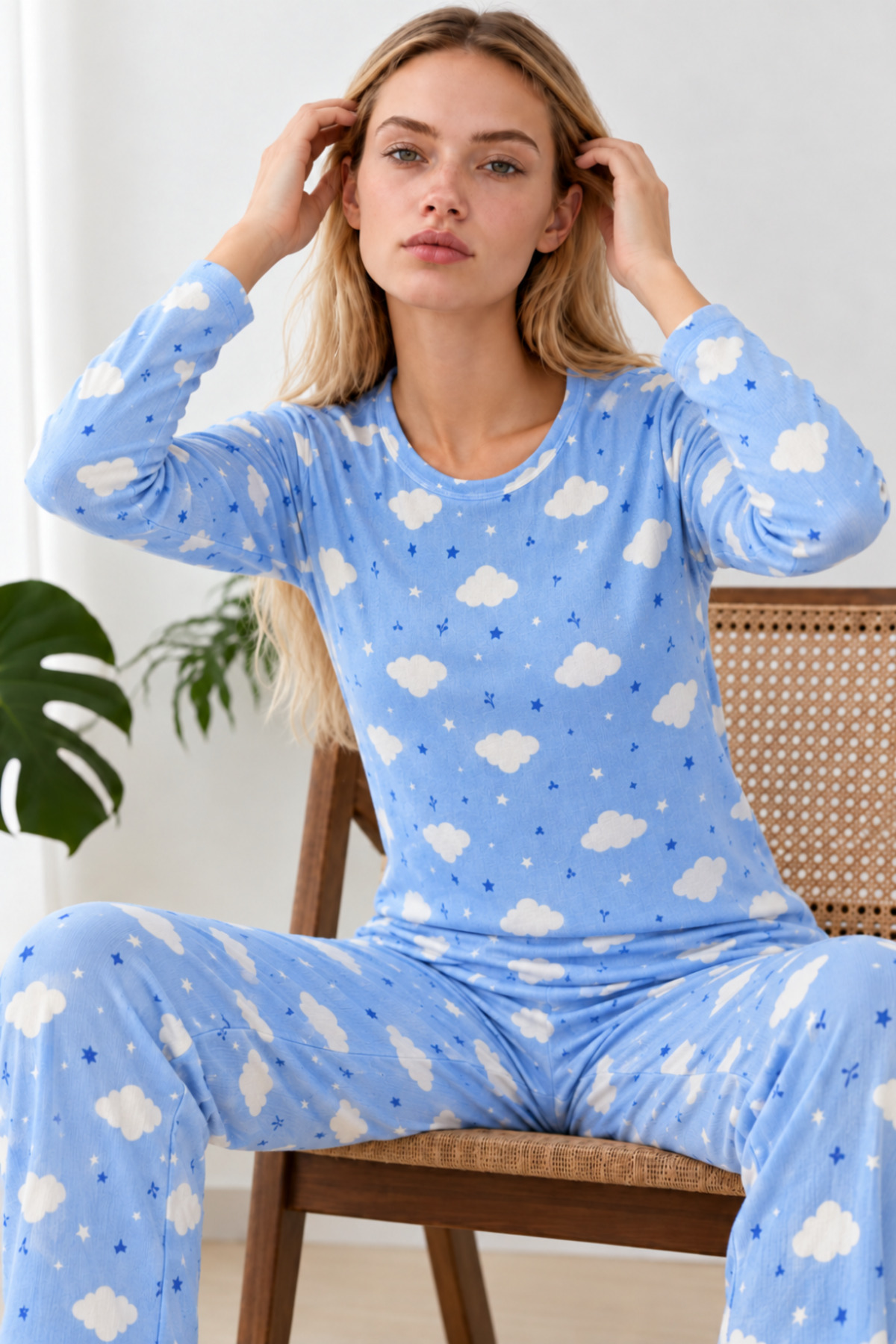 Kadın Kışlık Trend Mavi Gecelik Pijama Takımı 4833 3