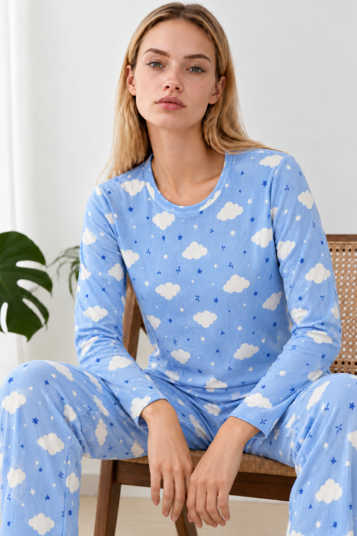 Kadın Kışlık Trend Mavi Gecelik Pijama Takımı 4833 6