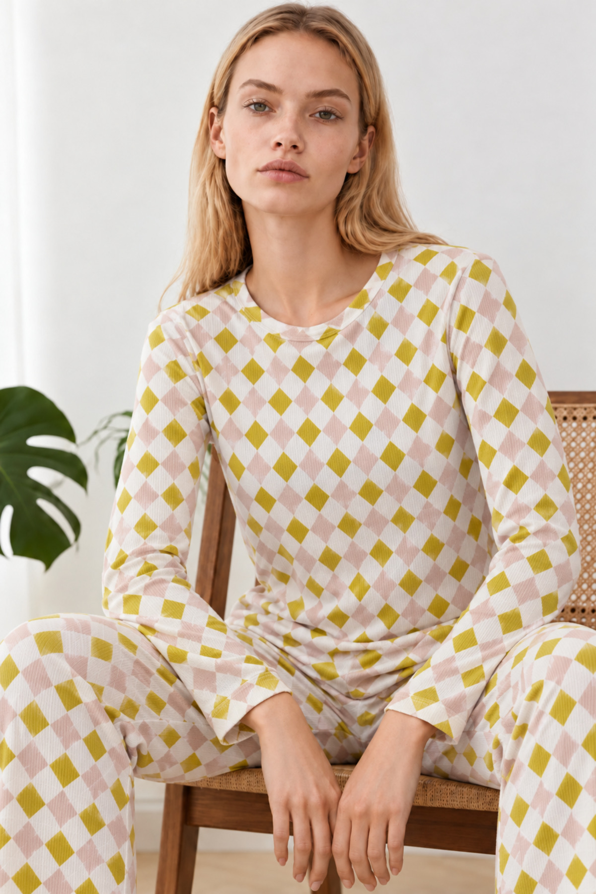 Kadın Kışlık Trend Sarı Gecelik Pijama Takımı 4862 6