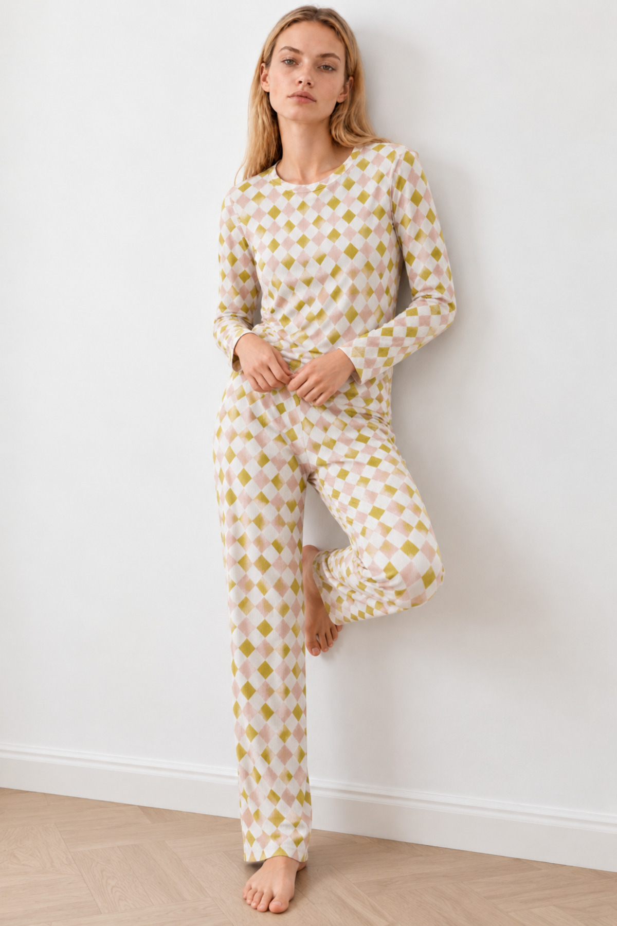 Kadın Kışlık Trend Sarı Gecelik Pijama Takımı 4862 5
