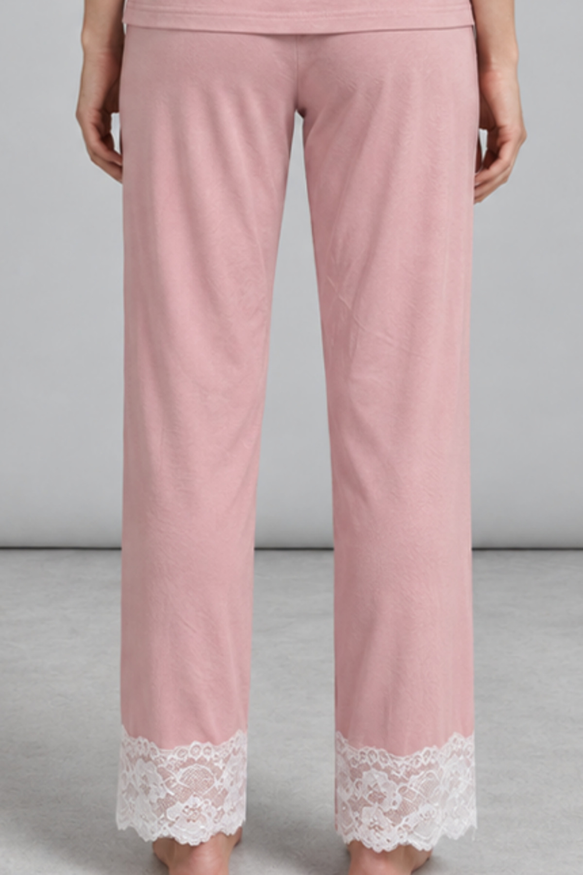 Kadın Dantelli Relaxed Pembe Pijama Takımı 4742 6