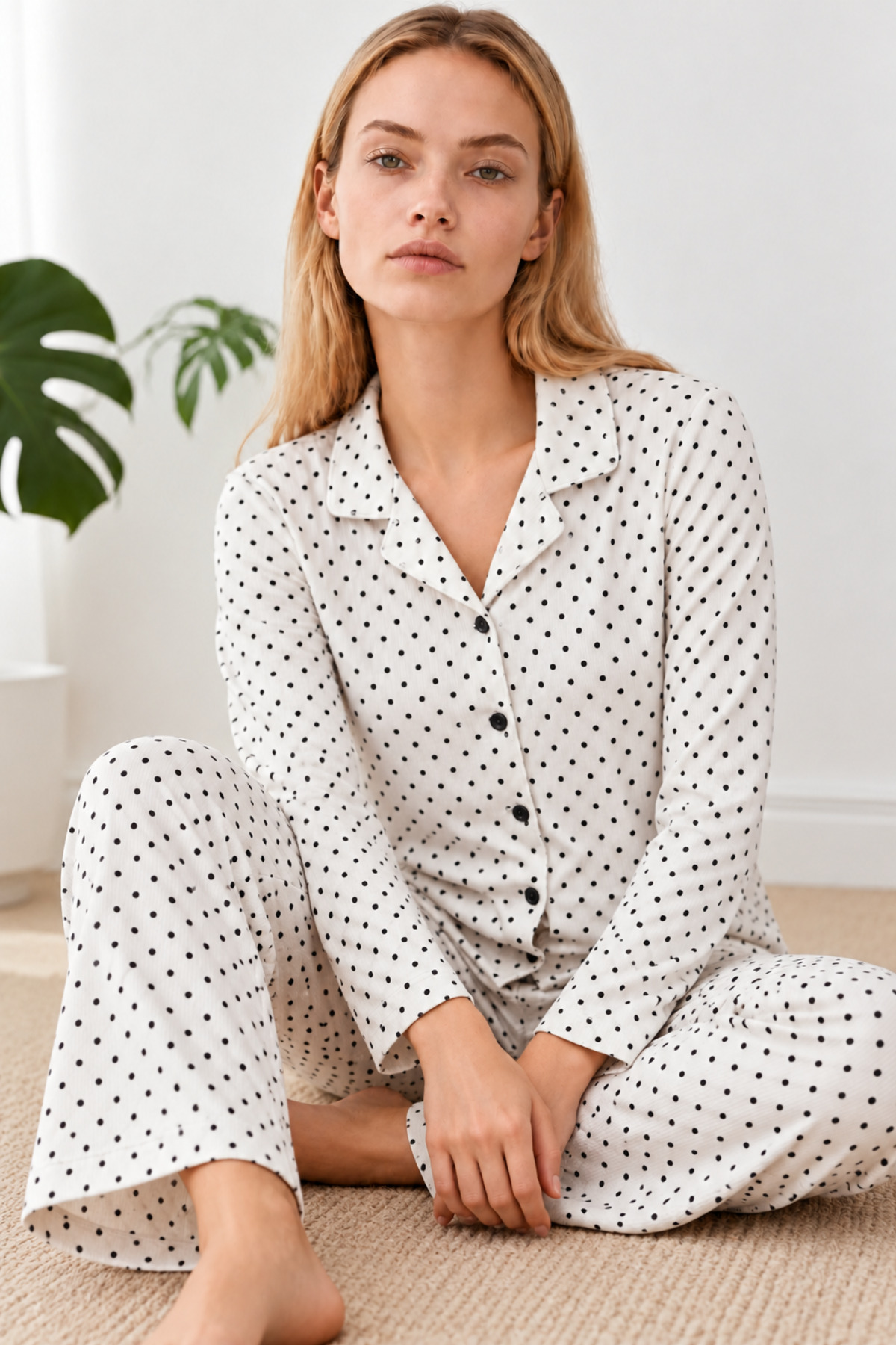 Kadın Desenli Gömlek Yaka Çok Renkli Pijama Takımı 4856 4