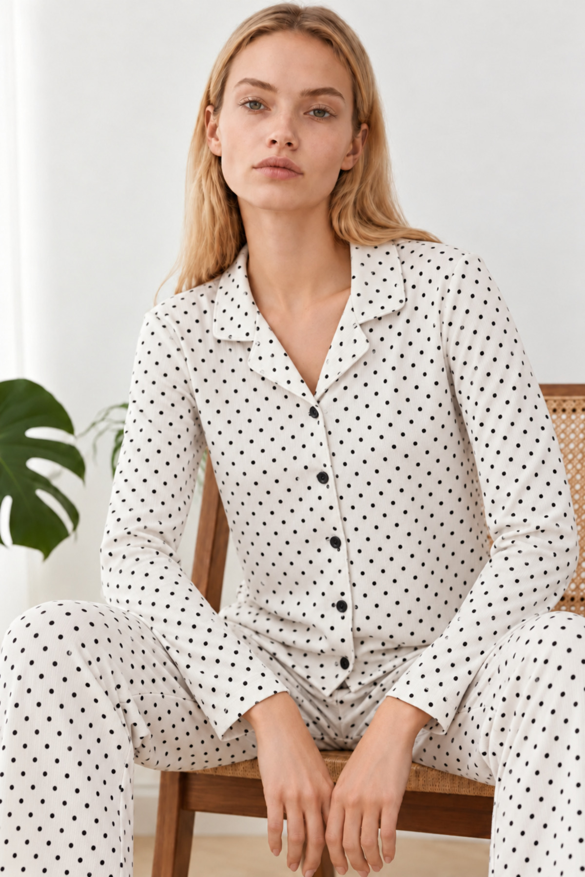 Kadın Desenli Gömlek Yaka Çok Renkli Pijama Takımı 4856 6