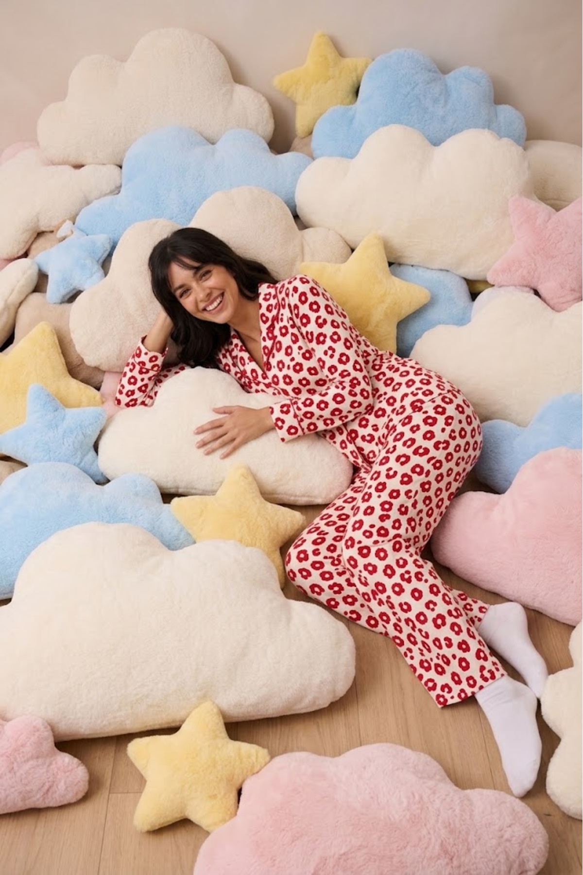 Kadın Uzun Kollu Düğmeli Alt Üst Uyku Kırmızı Pijama Takımı 3