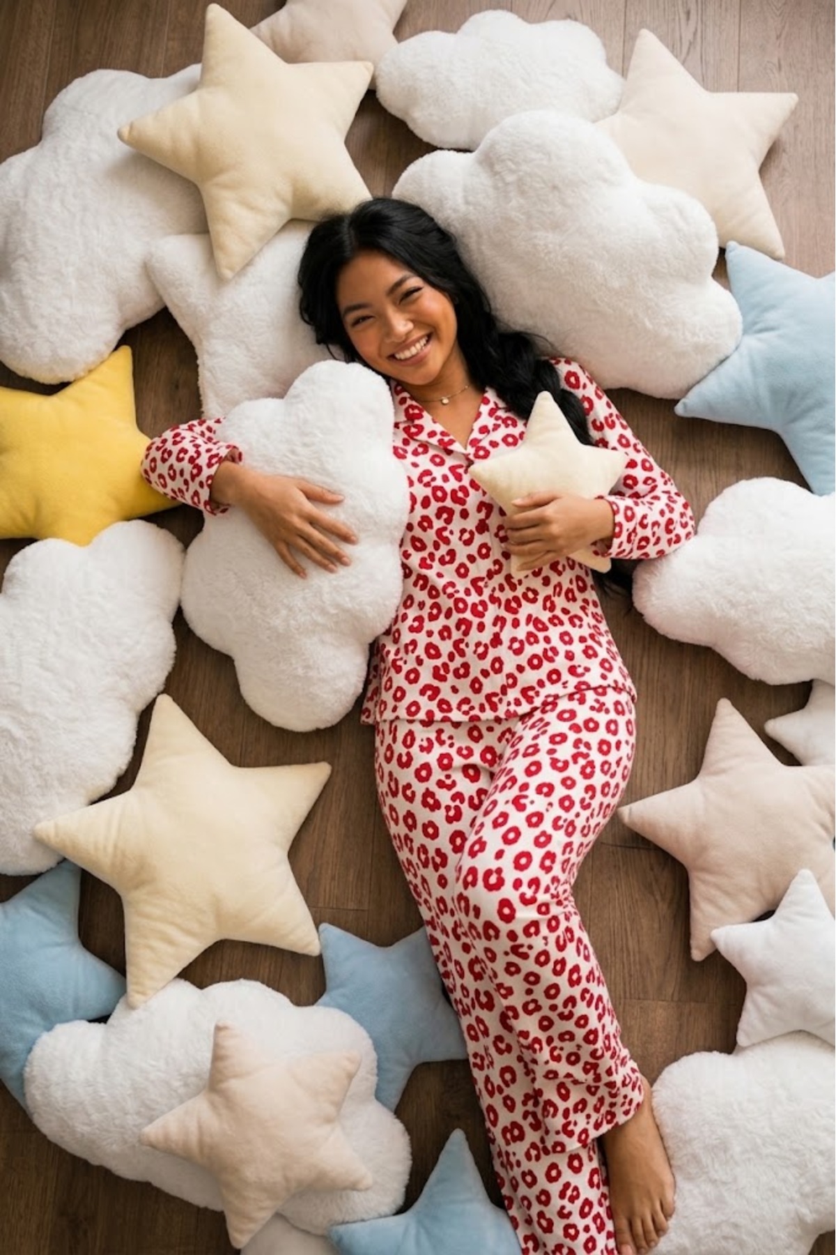 Kadın Düğmeli Gömlek Yaka Ev Giyimi Kırmızı Pijama Takımı 3