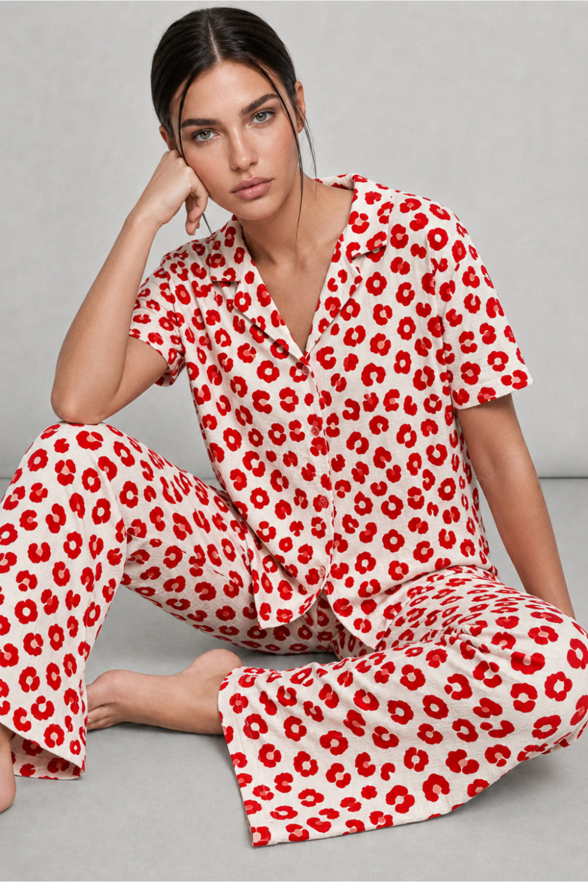 Kadın Kısa Kol Comfort Kırmızı Pijama Takımı 4725 3