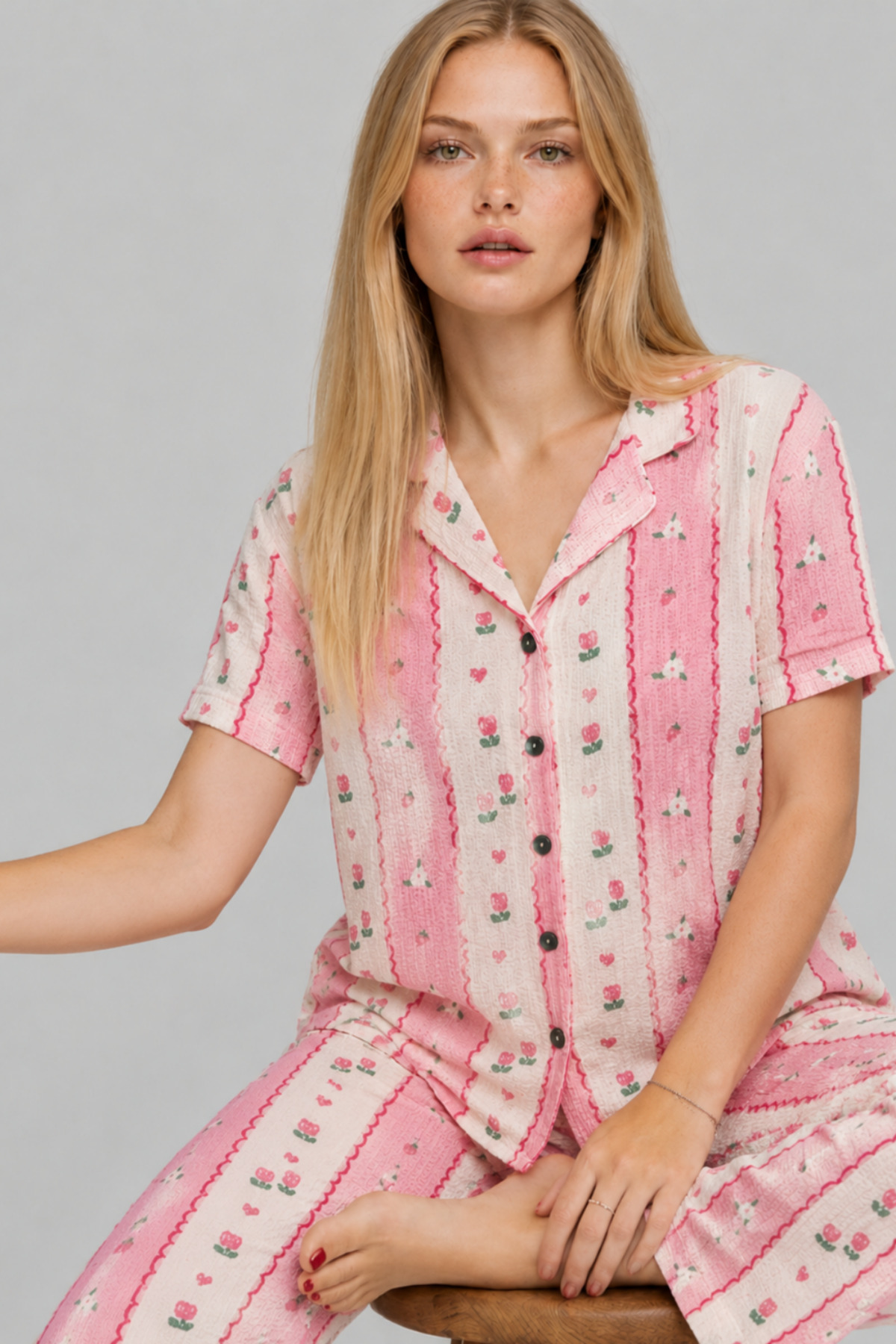 Kadın Kısa Kol Comfort Pembe Pijama Takımı 4738 5