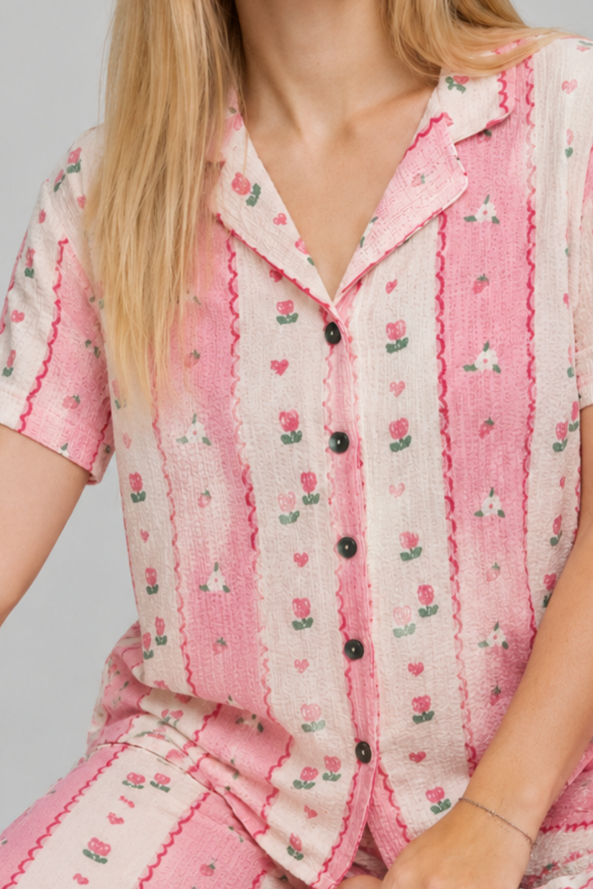 Kadın Kısa Kol Comfort Pembe Pijama Takımı 4738 6