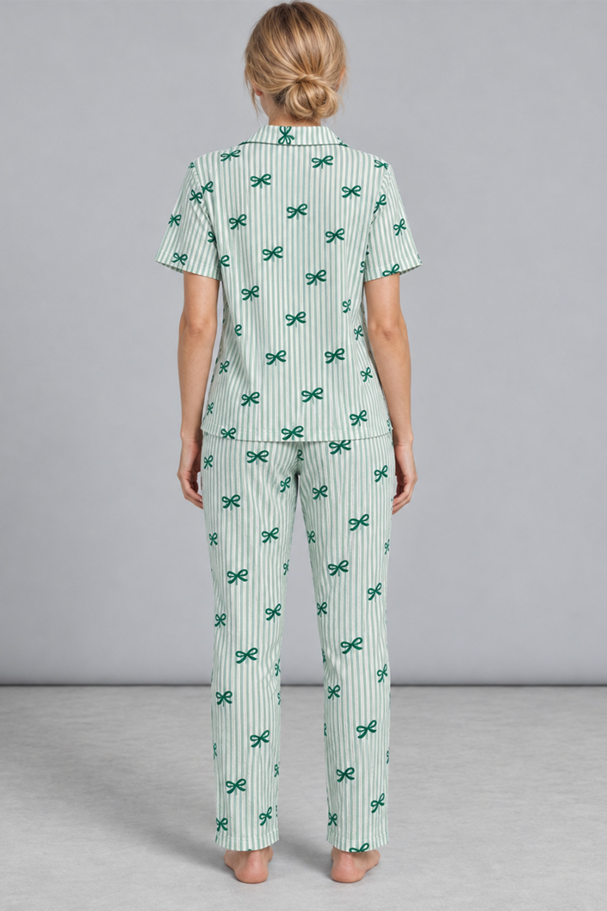 Kadın Desenli Yeşil Rahat Pijama Takımı 4800 3