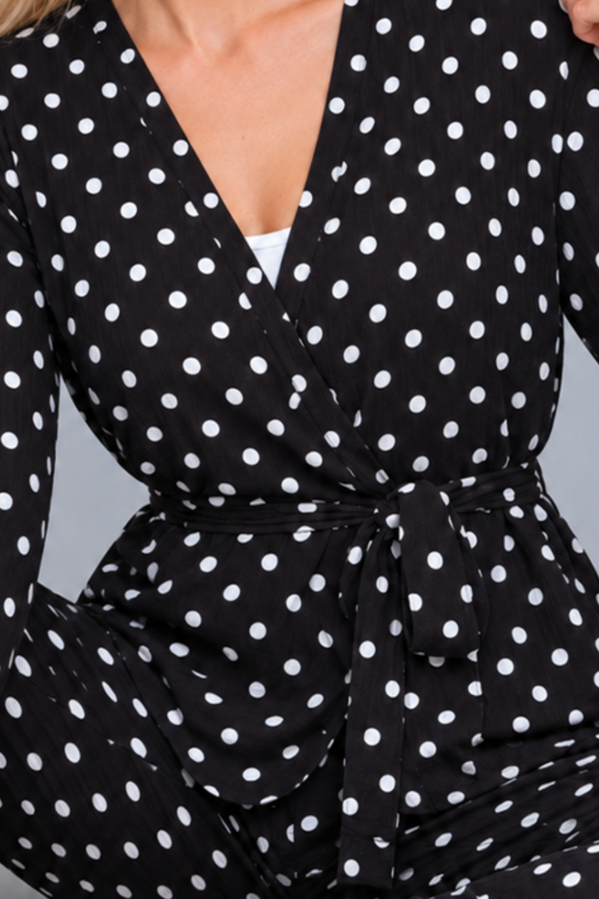 Kadın Desenli Ev Stili Kuşaklı Siyah Pijama Takımı 4806 4