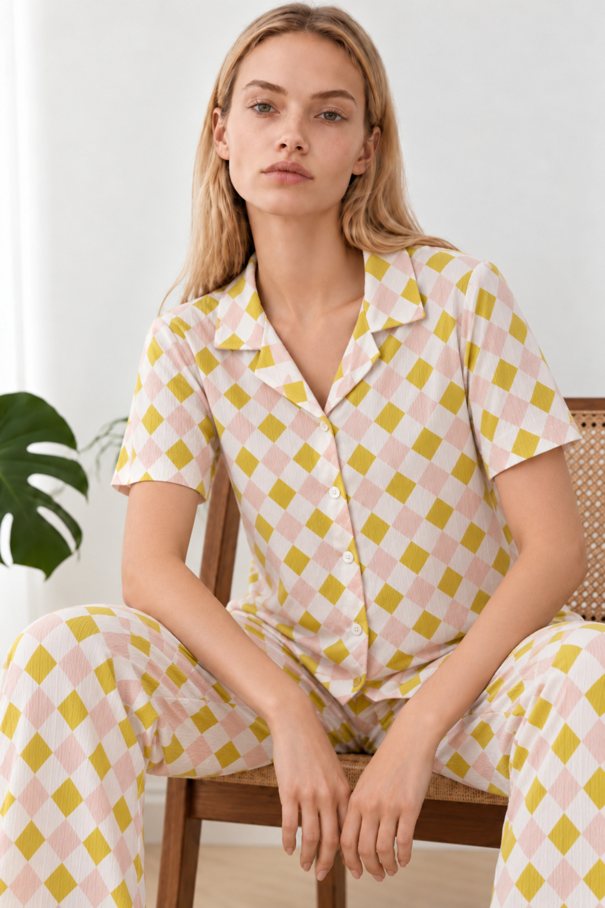 Kadın Desenli Çok Renkli Kısa Kollu Pijama Takımı 4861 6