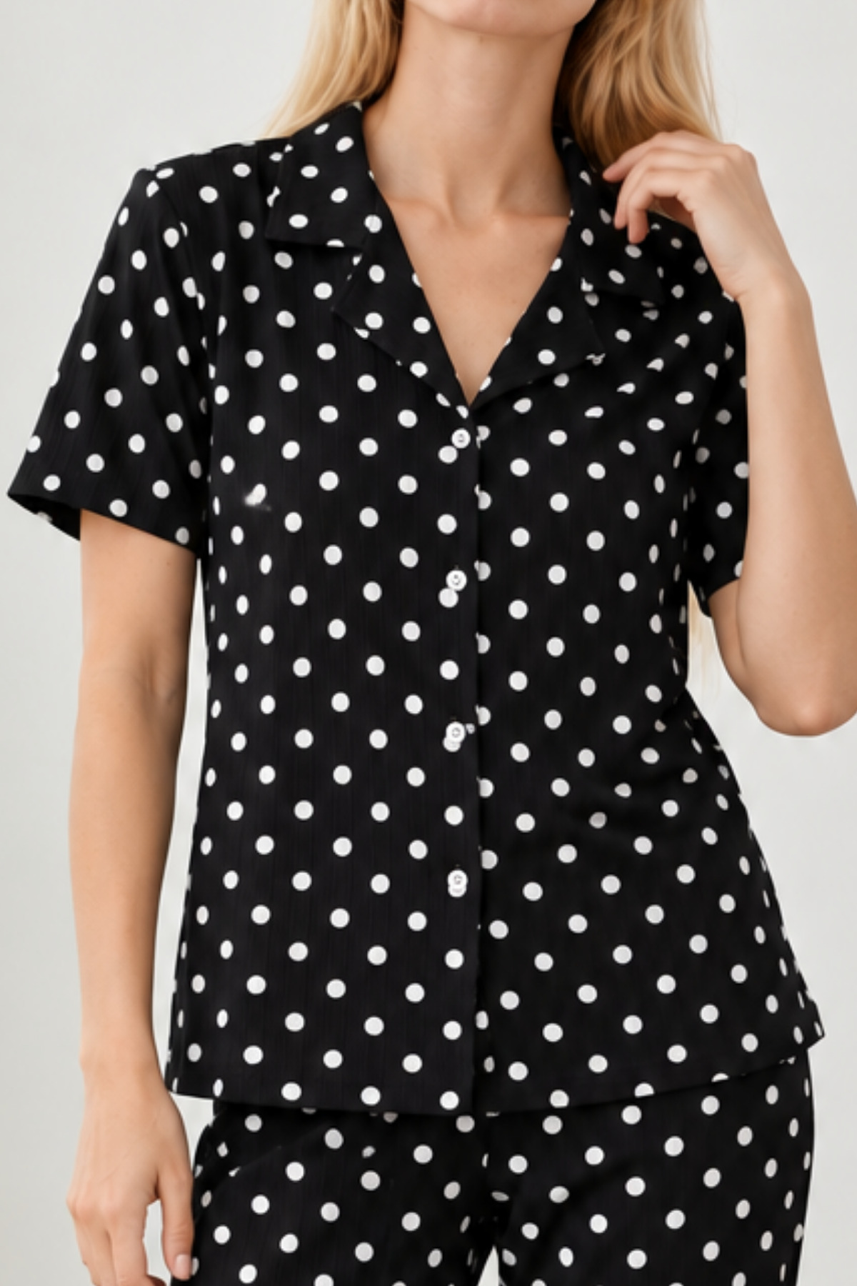 Kadın Desenli Siyah Kısa Kollu Pijama Takımı 4813 5