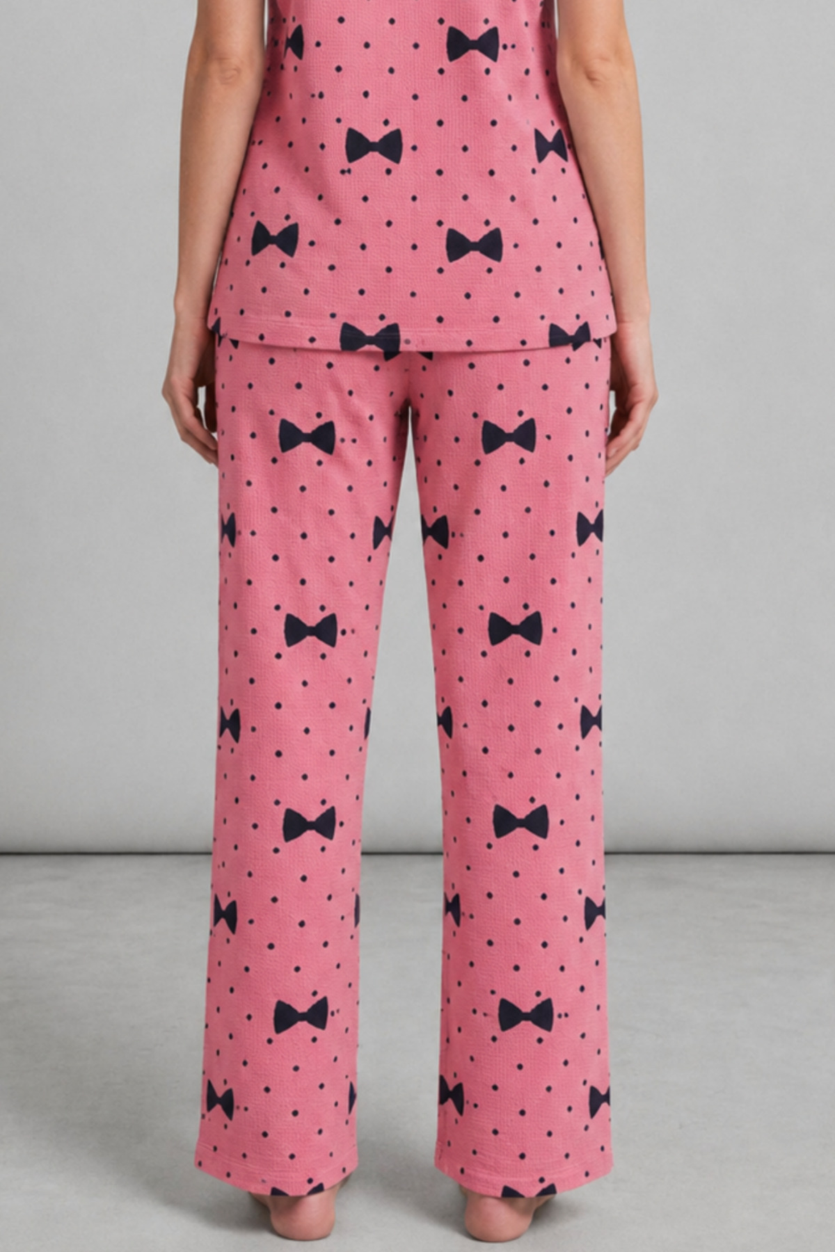 Kadın Kısa Kol Desenli Pembe Pijama Takımı 4729 6