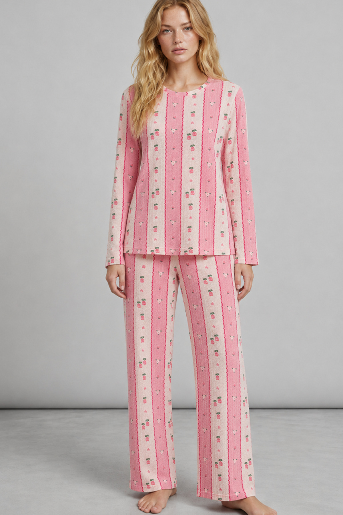 Kadın Bol Paça Relaxed Pembe Pijama Takımı 4692 3