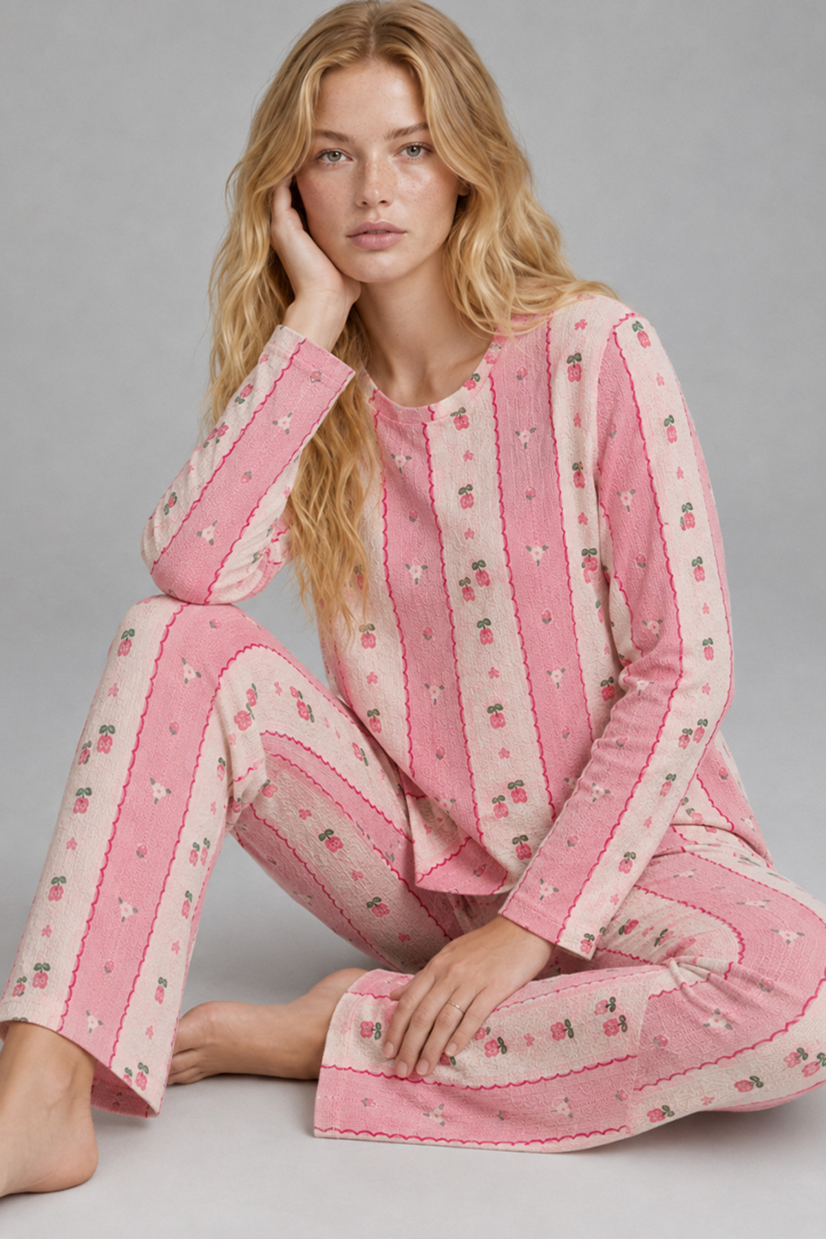Kadın Bol Paça Relaxed Pembe Pijama Takımı 4692 4