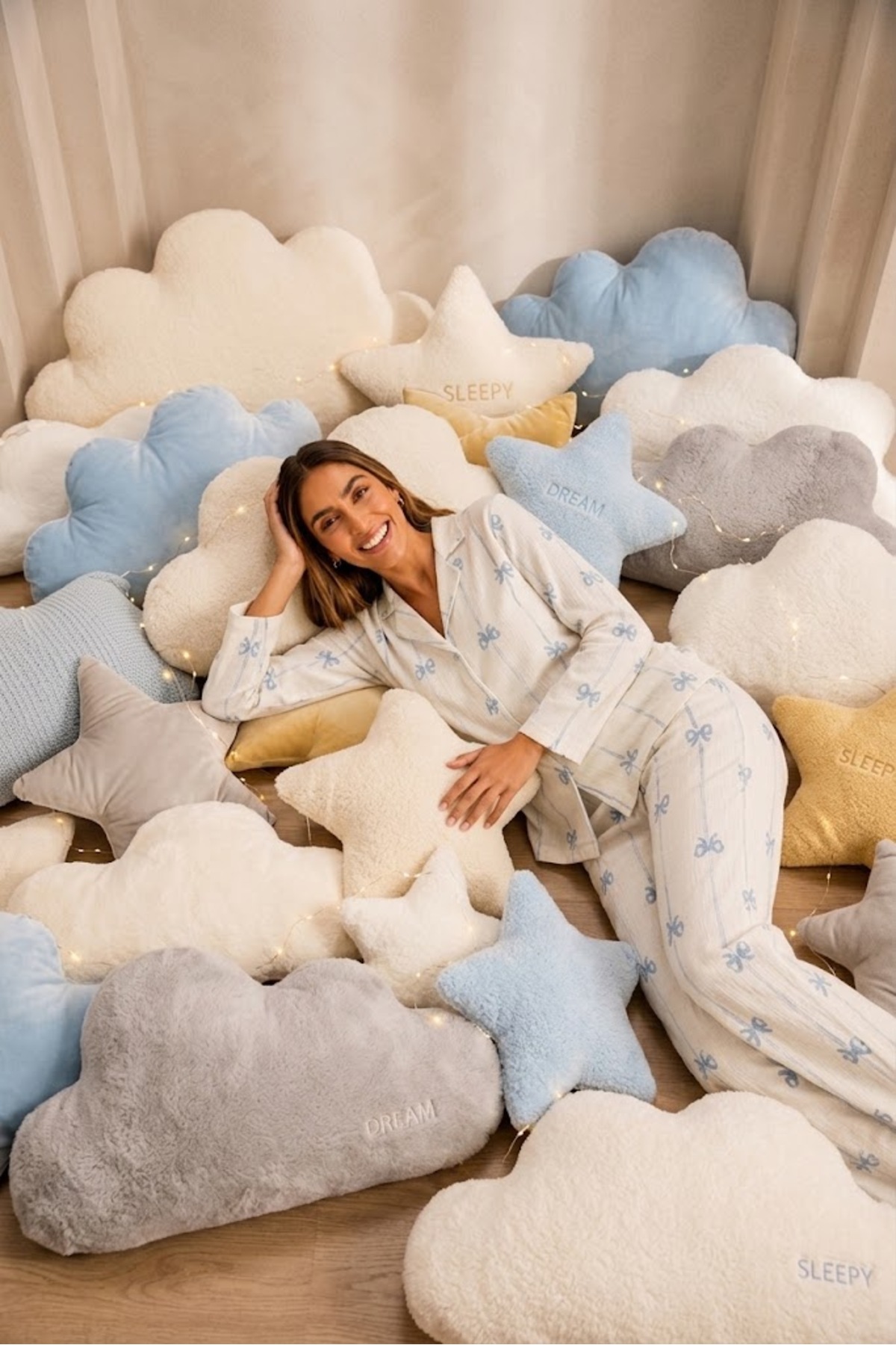 Kadın Önden Düğmeli Uzun Kollu Alt Üst Beyaz Pijama Takımı 3