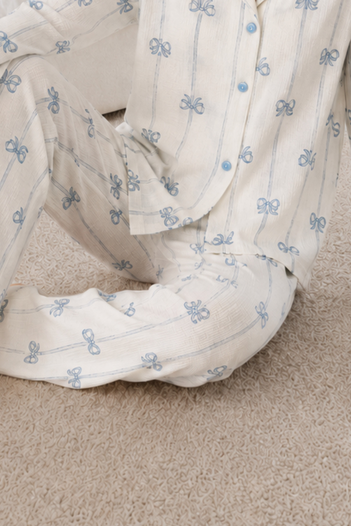 Kadın Desenli Relaxed Beyaz Pijama Takımı 4661 6