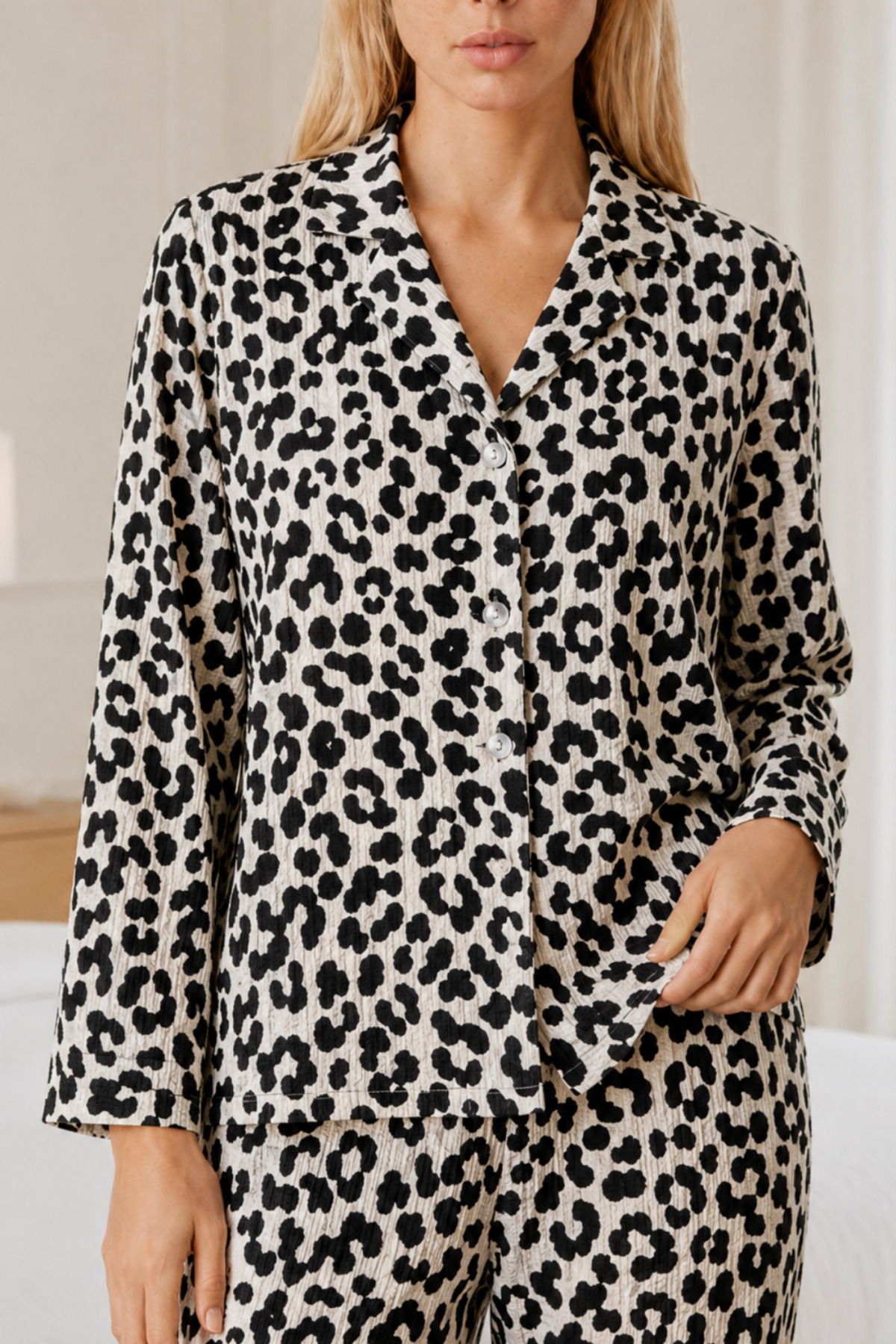 Kadın Desenli Relaxed Leopar Pijama Takımı 4665 6
