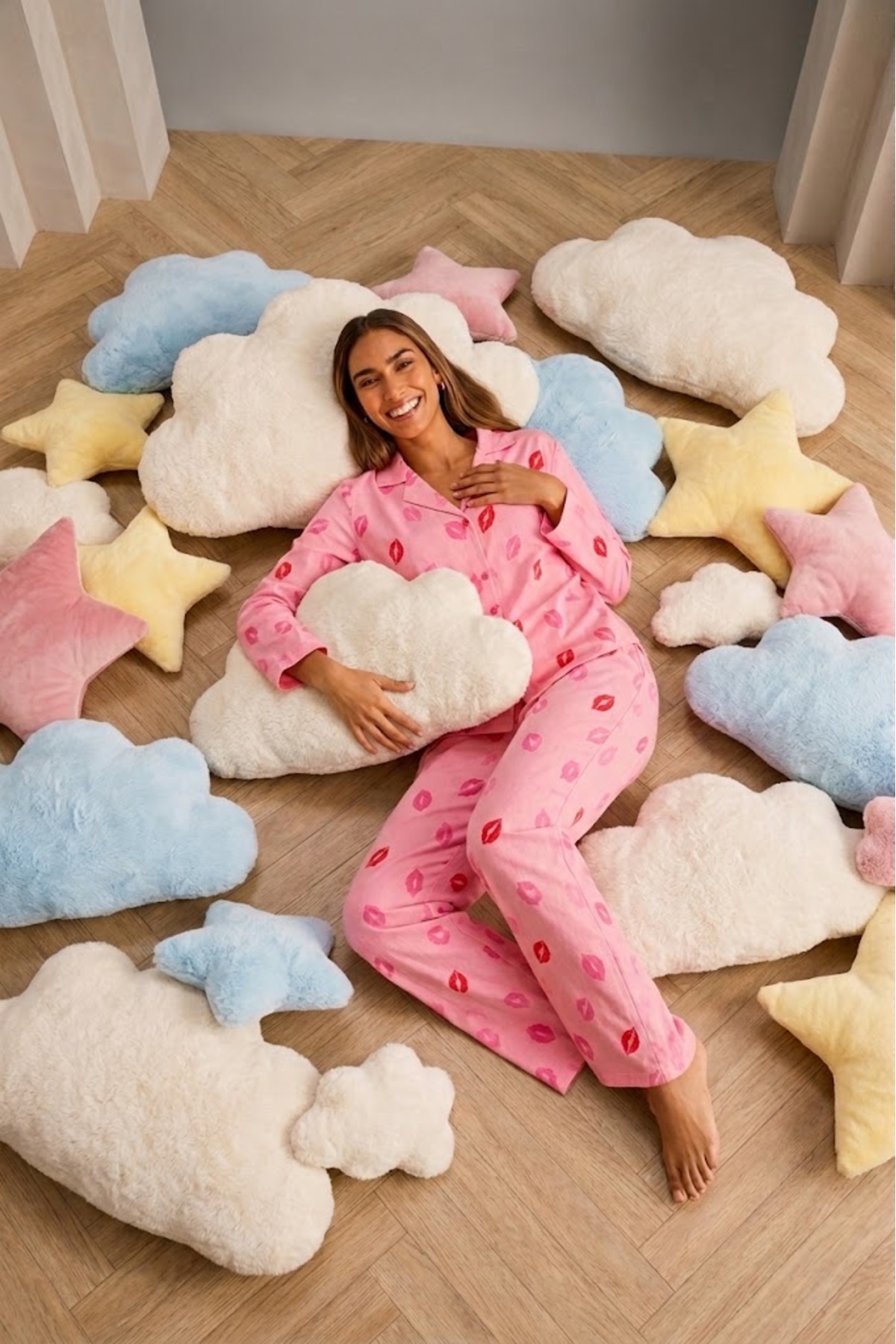 Kadın Önden Düğmeli Uzun Kollu Pembe Pijama Takımı 3