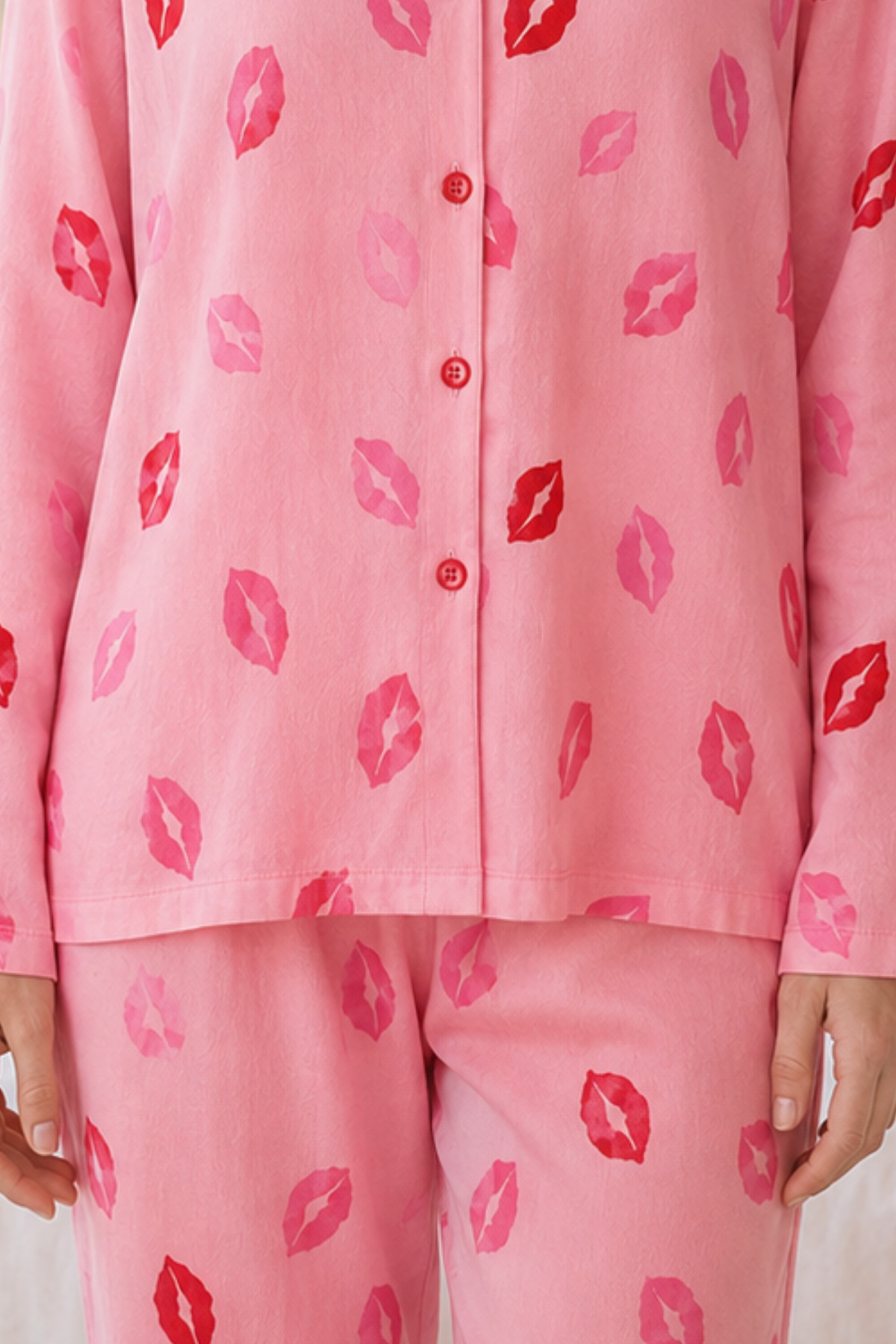 Kadın Dudak Desenli Pembe Pijama Takımı 4677 6