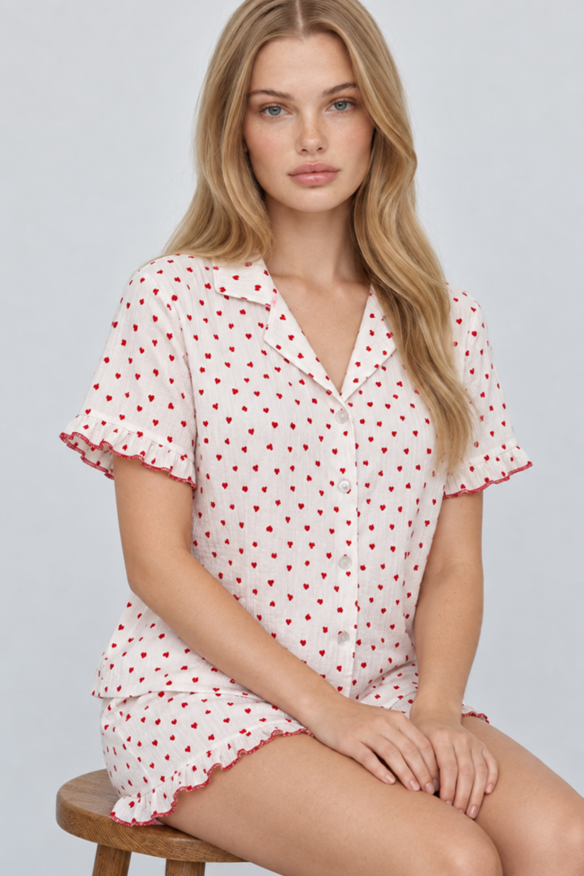 Kadın Şortu Rahat Ekru Pijama Takımı 4747 3