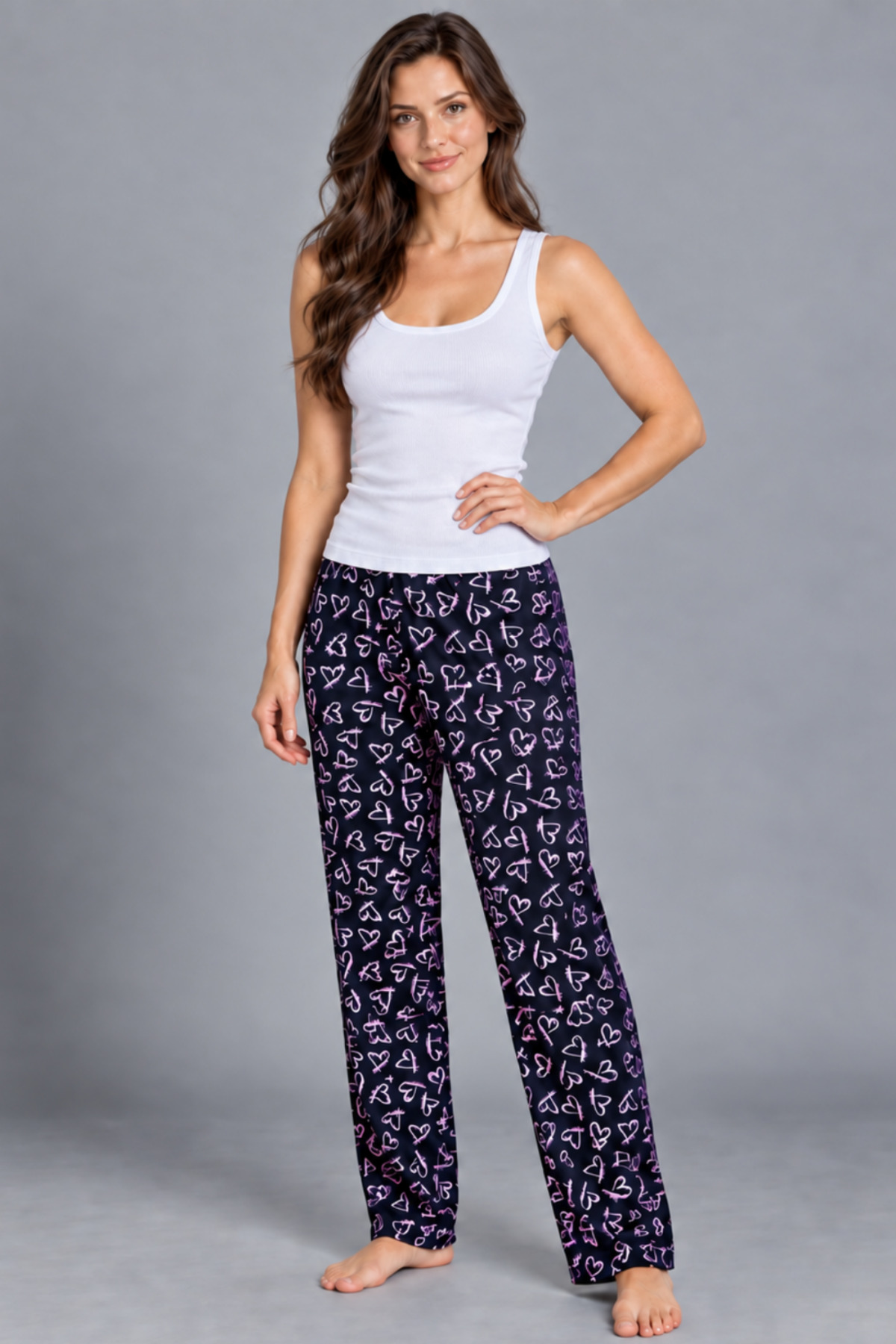 Kadın Trend Günlük Bluz Beyaz Desenli Pijama Takımı 6