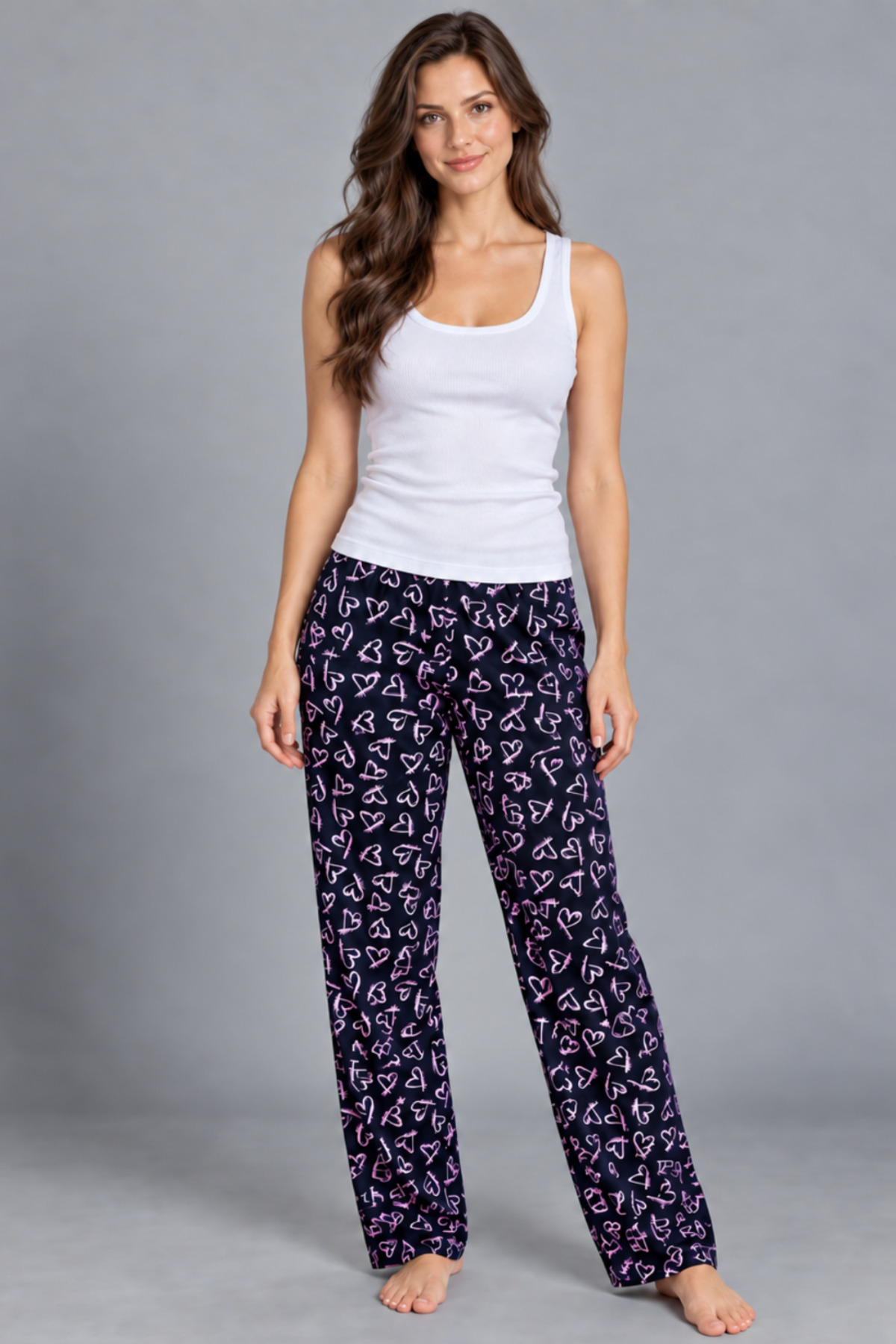 Kadın Trend Günlük Bluz Beyaz Desenli Pijama Takımı 3