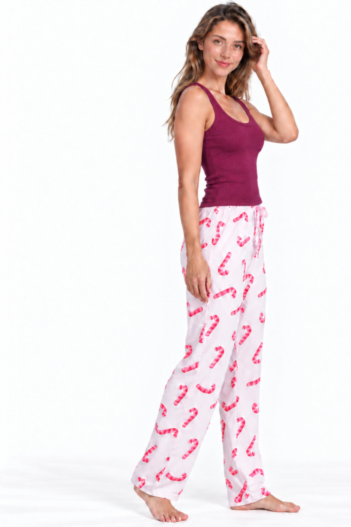 Kadın Trend Günlük Bluz Bordo Desenli Pijama Takımı 6
