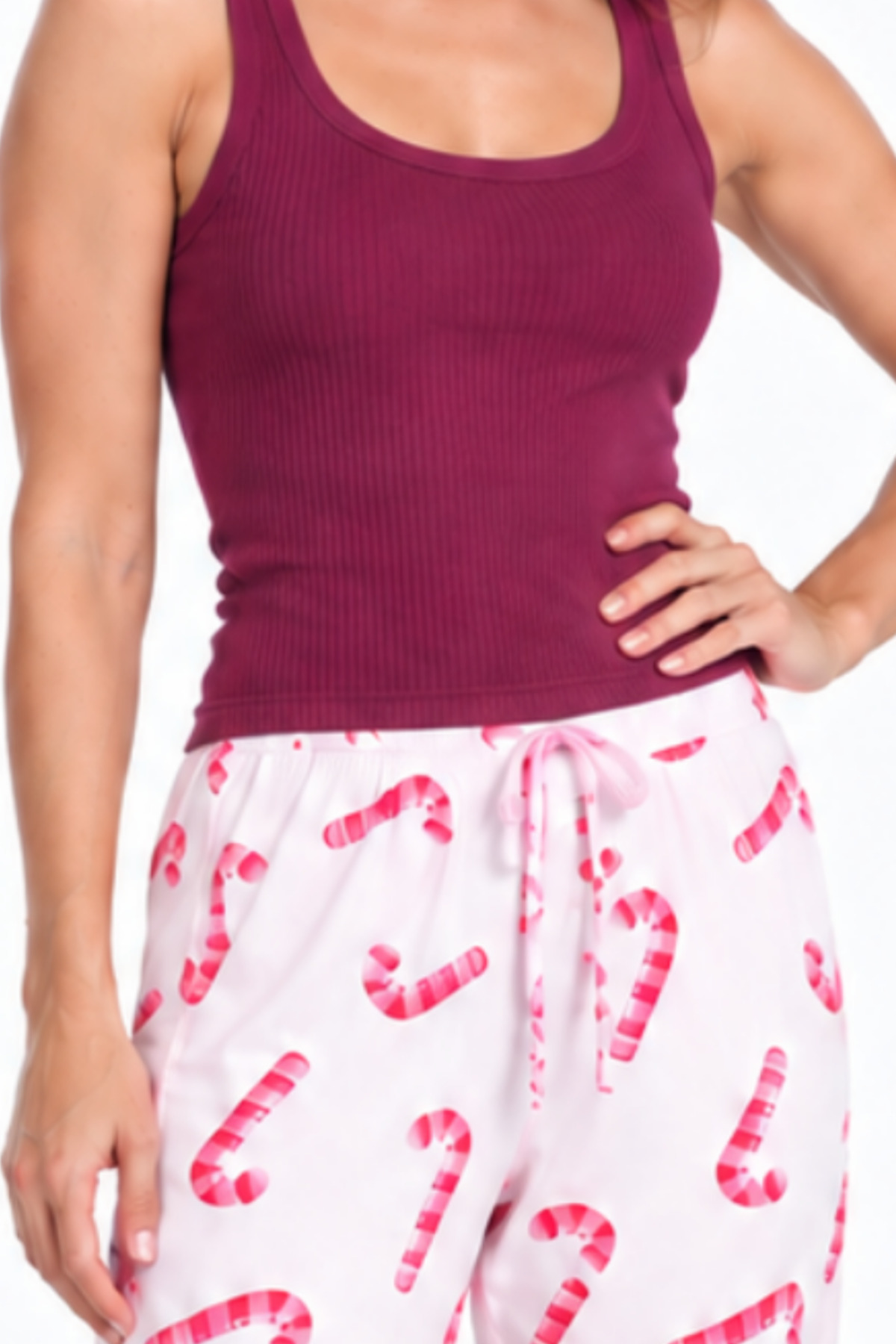 Kadın Trend Günlük Bluz Bordo Desenli Pijama Takımı 5