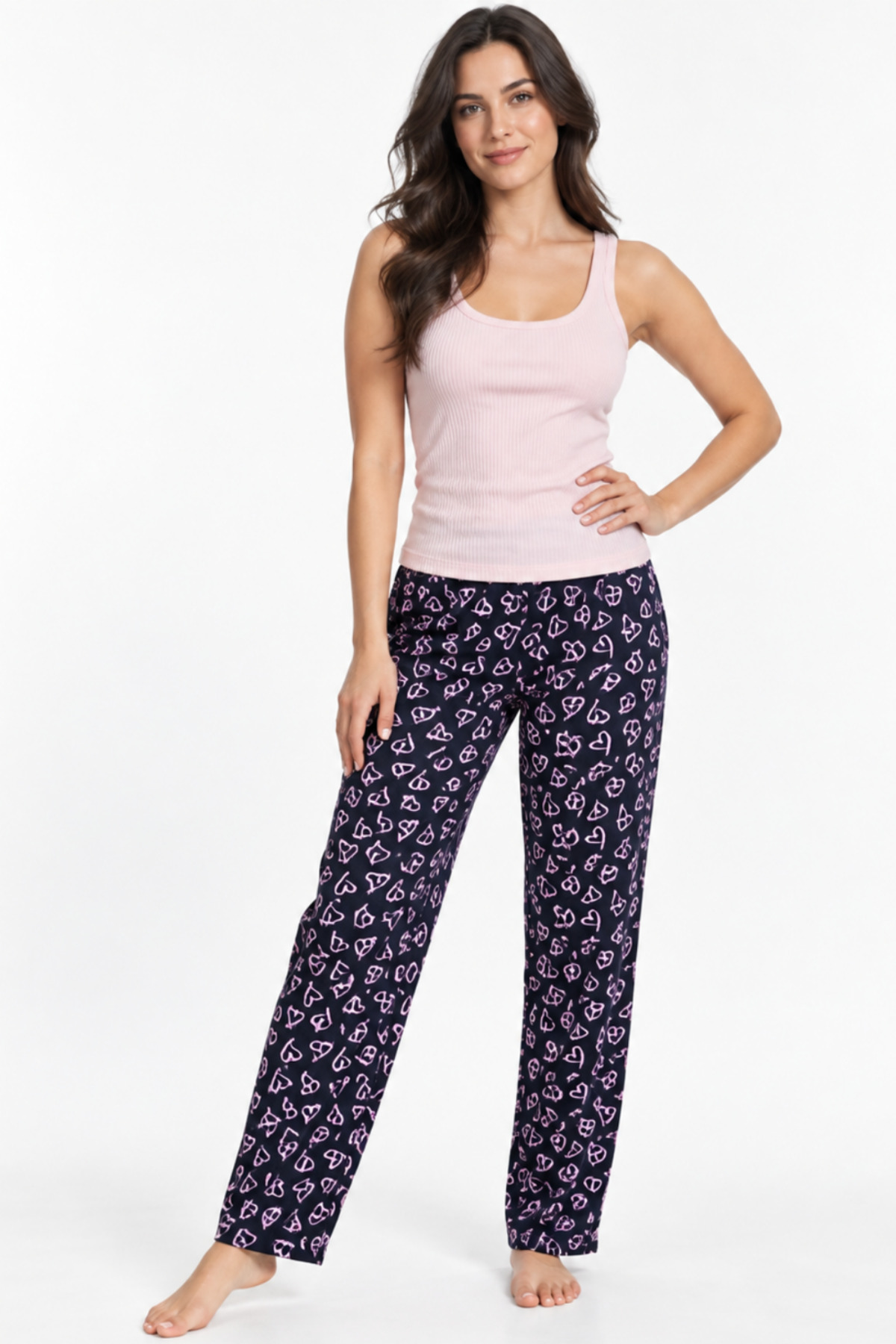 Kadın Trend Günlük Bluz Pembe Desenli Pijama Takımı 3