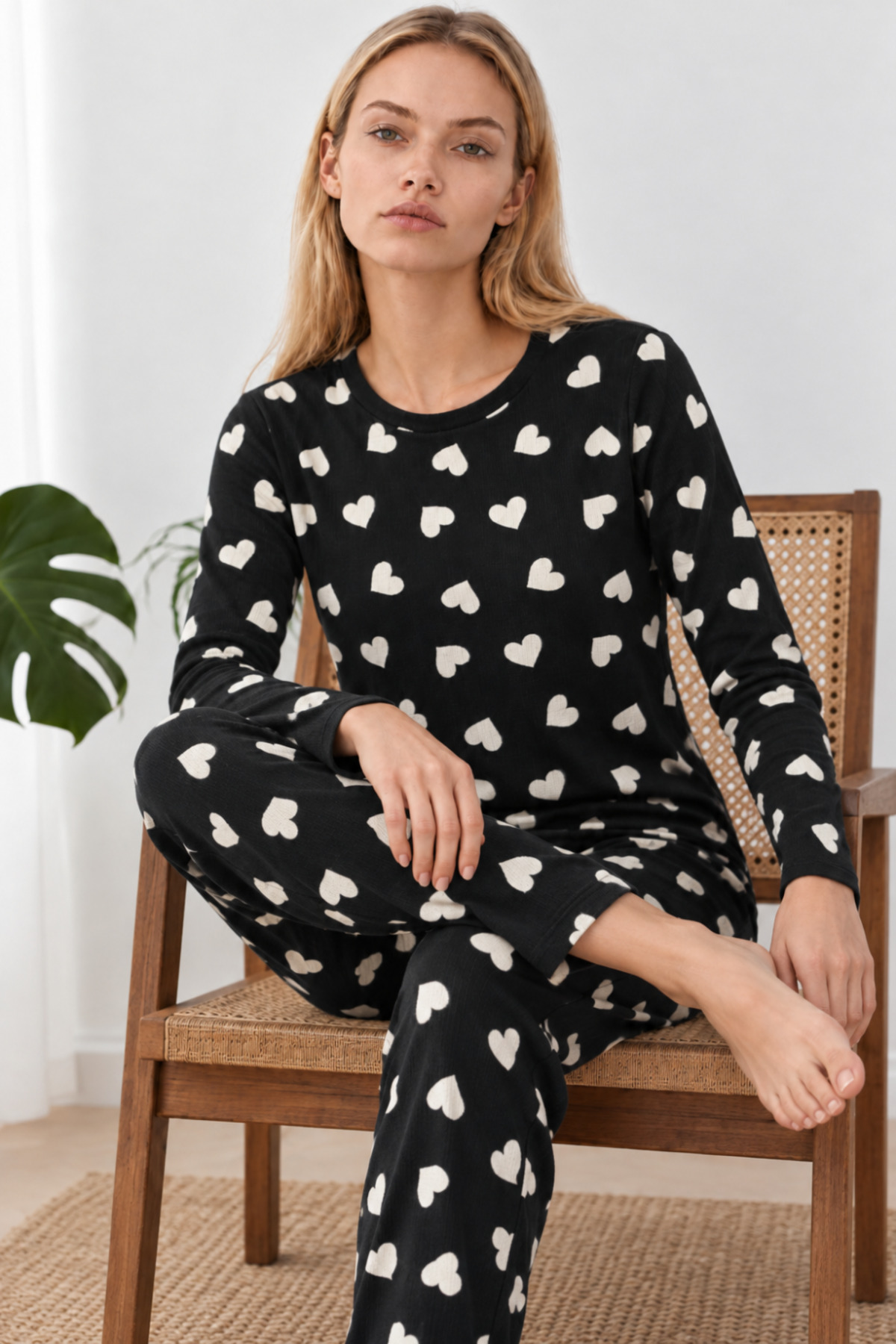 Kadın Desenli İkili Çok Renkli Rahat Pijama Takımı 4826 5