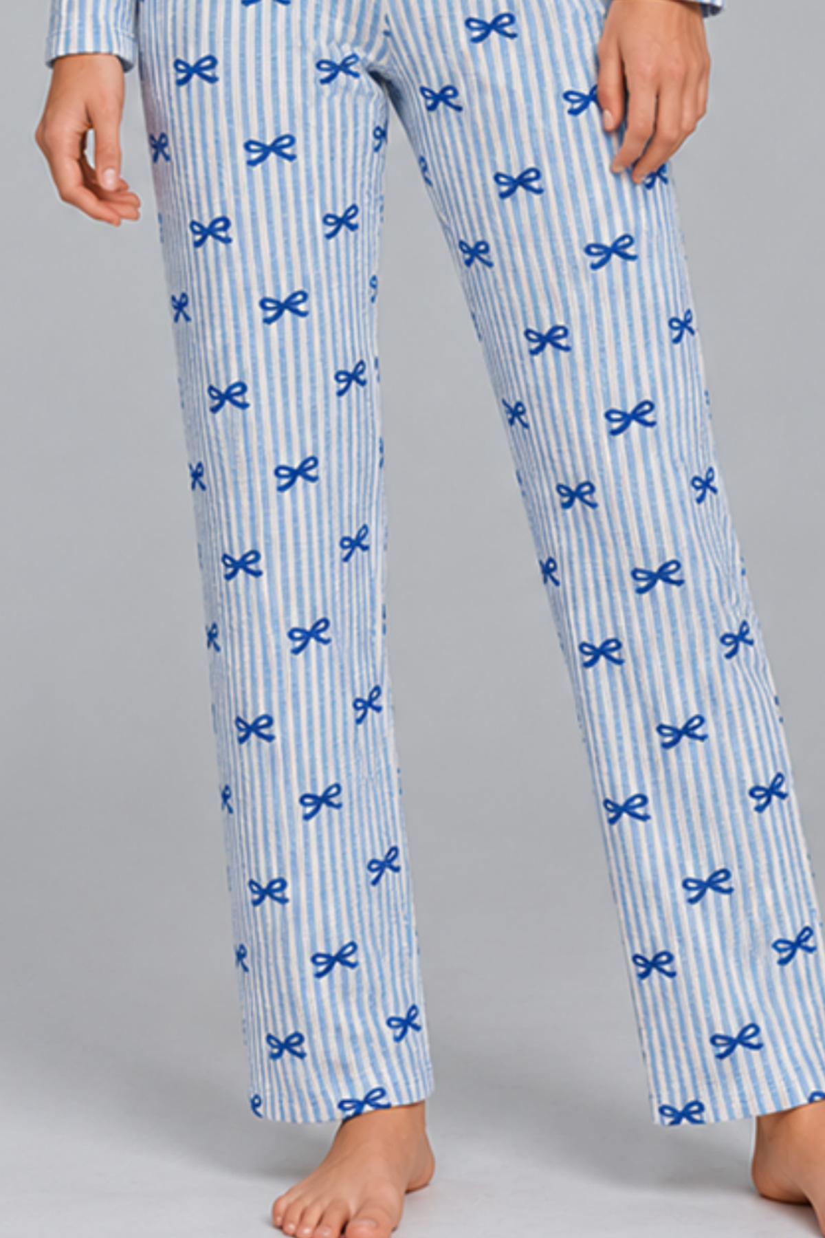 Kadın Desenli İkili Mavi Rahat Pijama Takımı 4815 6