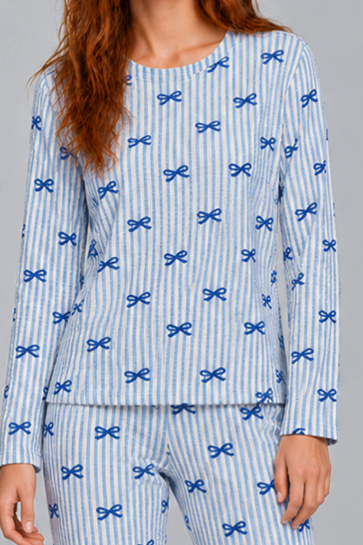 Kadın Desenli İkili Mavi Rahat Pijama Takımı 4815 5