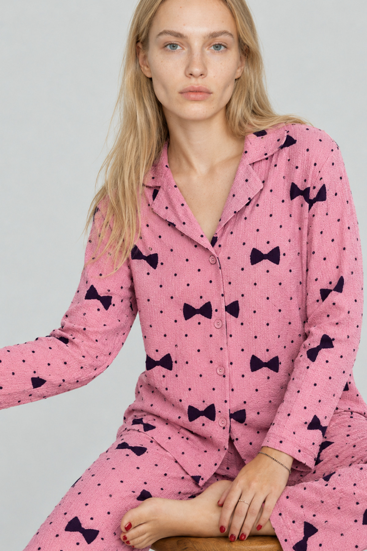 Kadın Uzun Kol Rahat Lila Pijama Takımı 4749 4