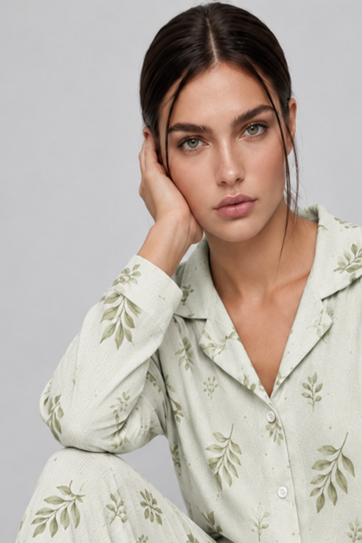 Kadın Uzun Kol Rahat Yeşil Pijama Takımı 4767 6