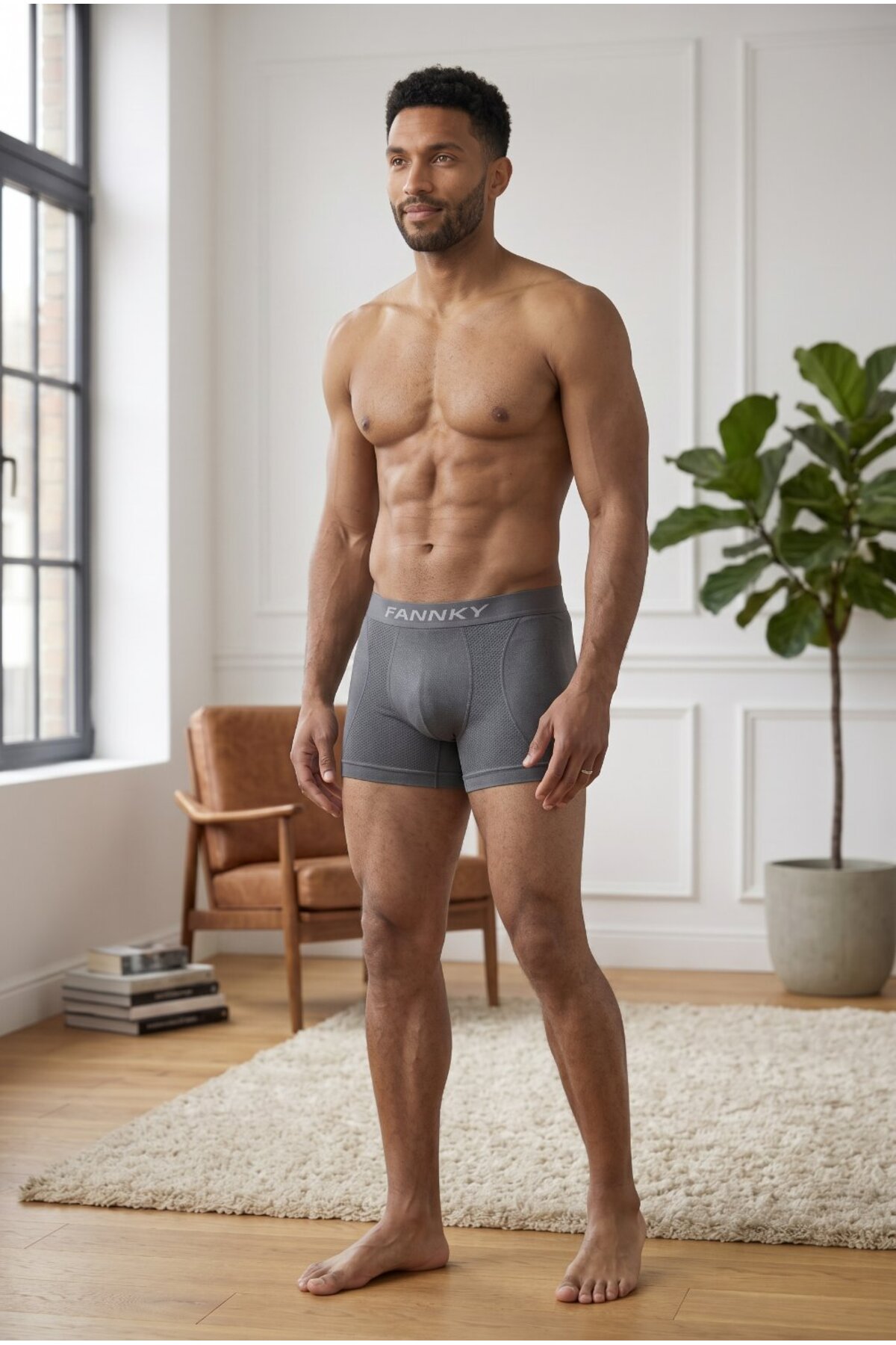 Erkek Rahat Esnek Seamless Gri Boxer 6