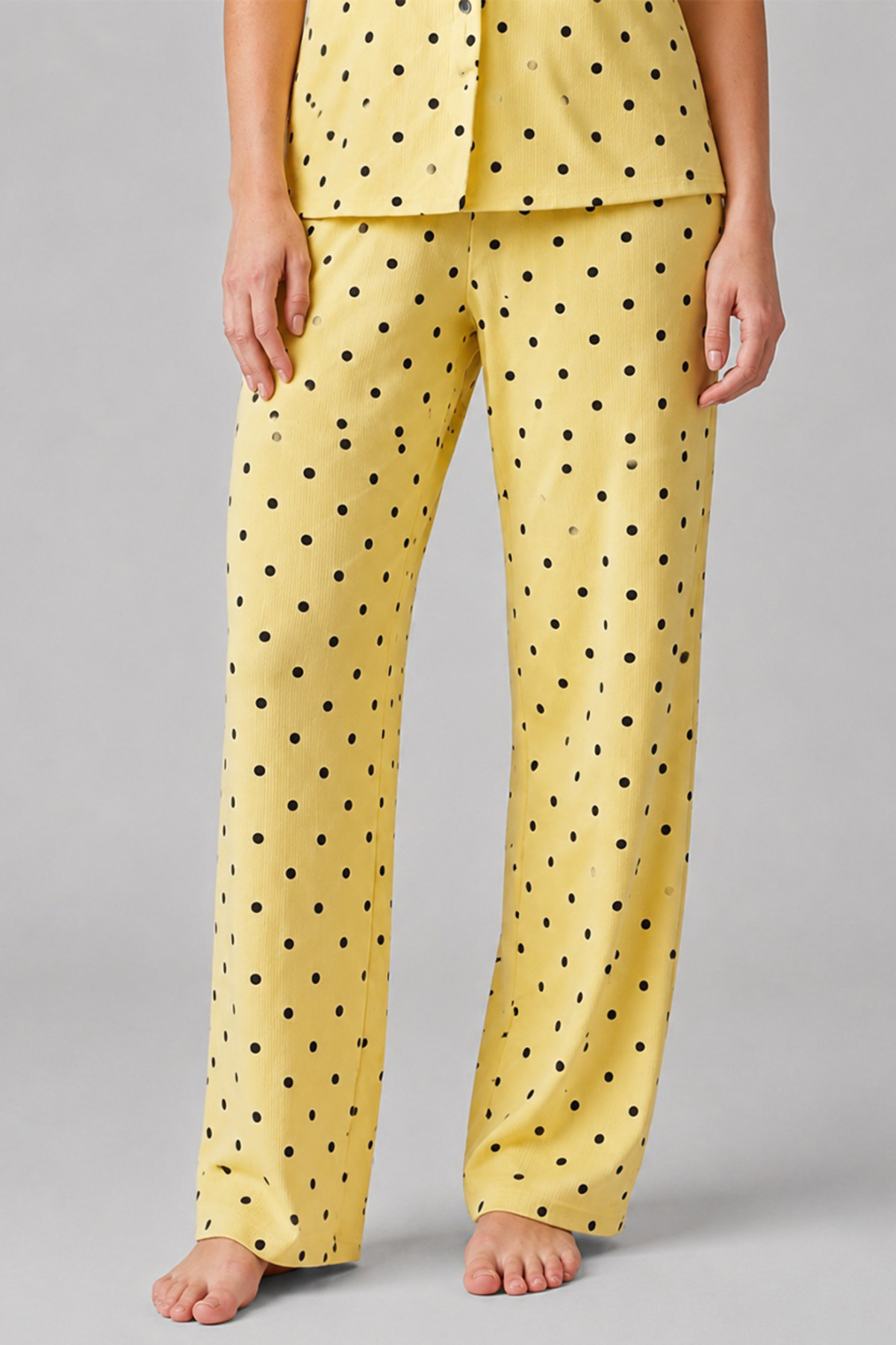 Sarı Puantiyeli Düğmeli Pijama Takımı 4642-Sarı 5