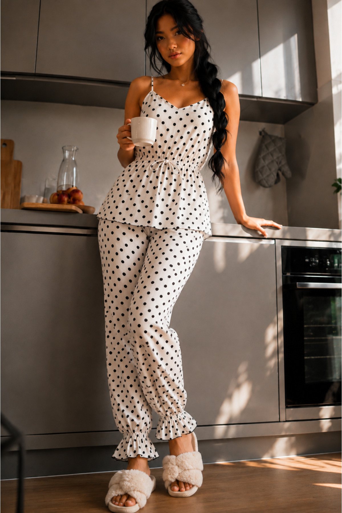 Kadın Homewear Tüylenmez İkili Beyaz Pijama Takımı 3