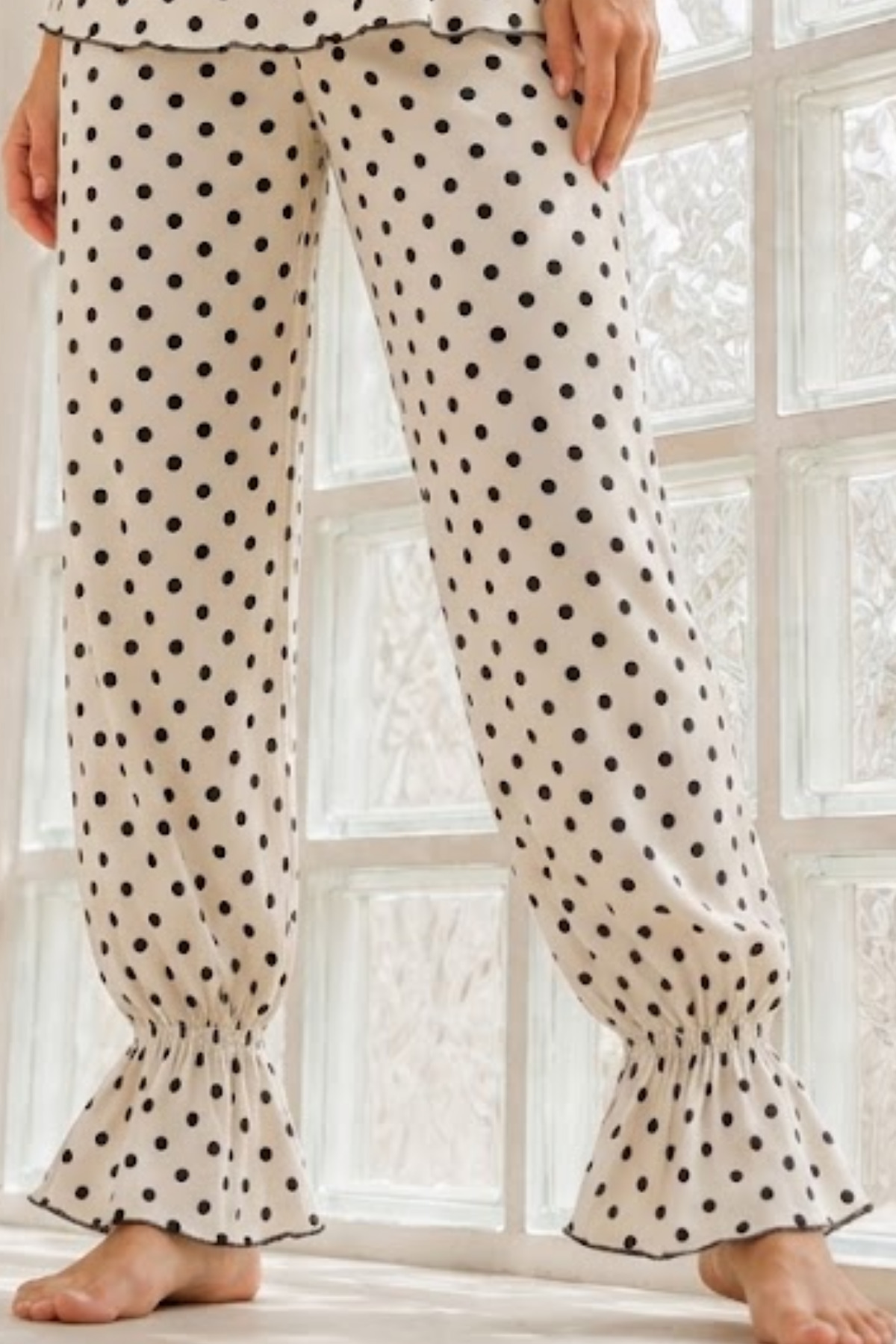 Kadın Ev Konforlu Lastikli Bel Beyaz Pijama Takımı 4