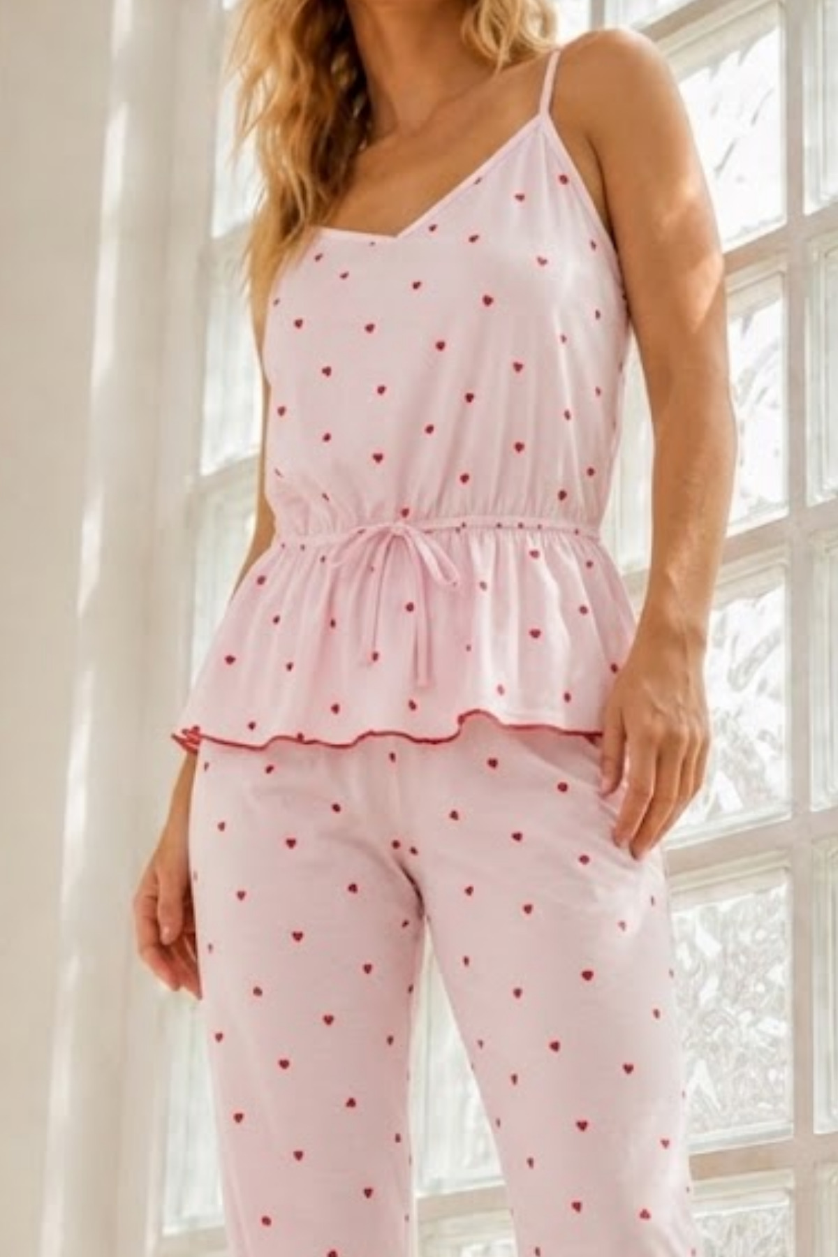 Kadın Ev Konforlu Lastikli Bel Pembe Pijama Takımı 3
