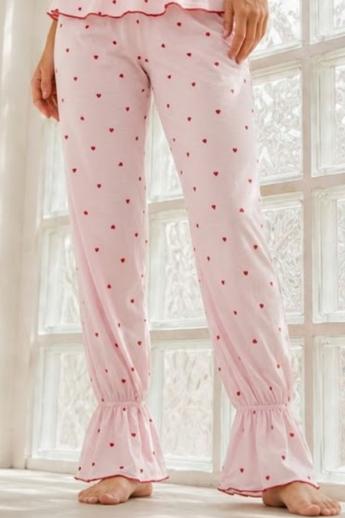 Kadın Ev Konforlu Lastikli Bel Pembe Pijama Takımı 4