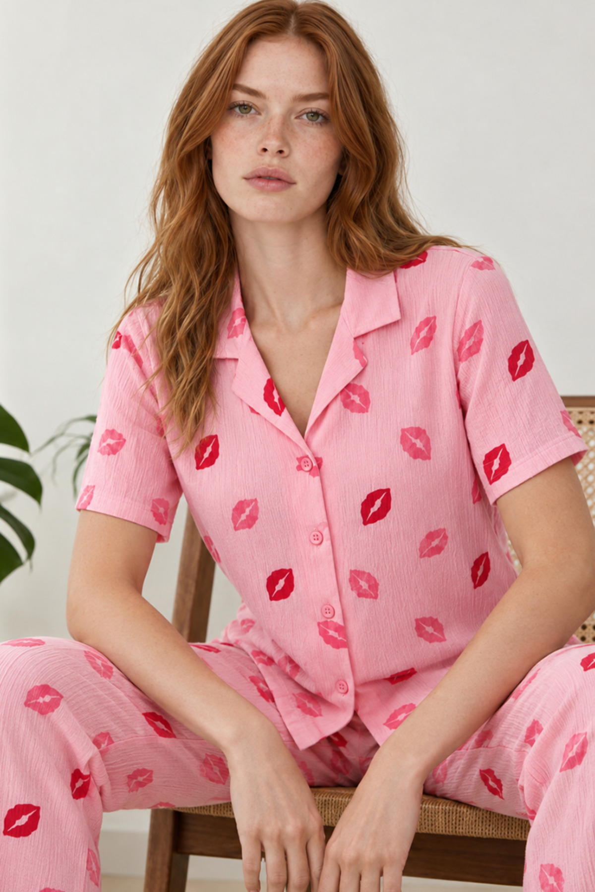 Dudak Desenli Pijama Takımı 4646-Pembe 3