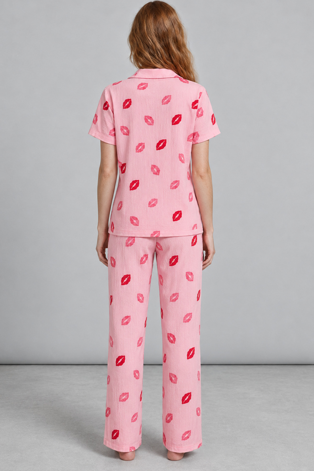 Dudak Desenli Pijama Takımı 4646-Pembe 4