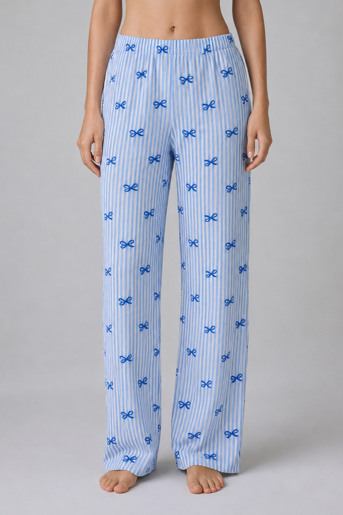Mavi Kurdele Desenli Çizgili Bürümcük Pijama Takımı 4645-Mavi 5