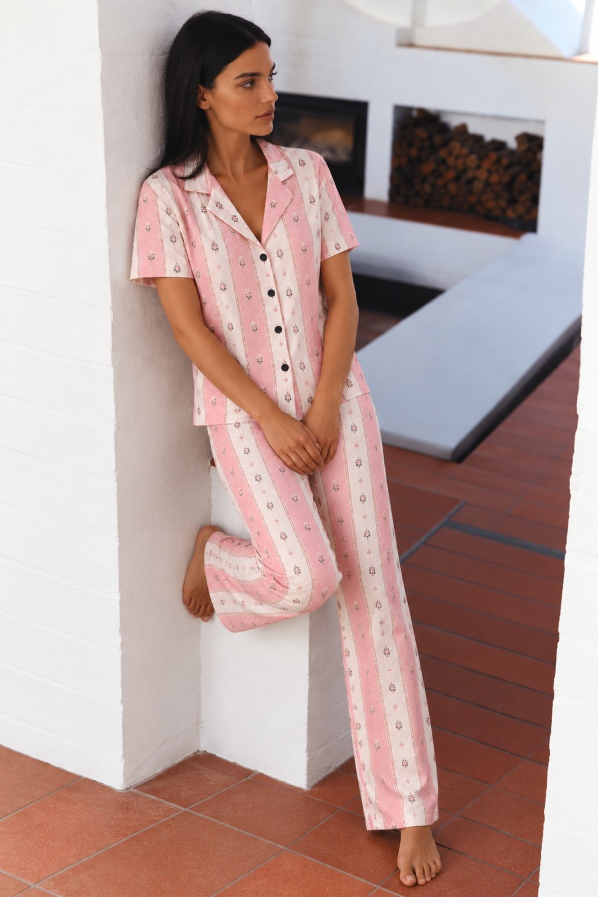 3 Adet Kadın Kısa Kol Comfort Pijama Takımı Pembe 3