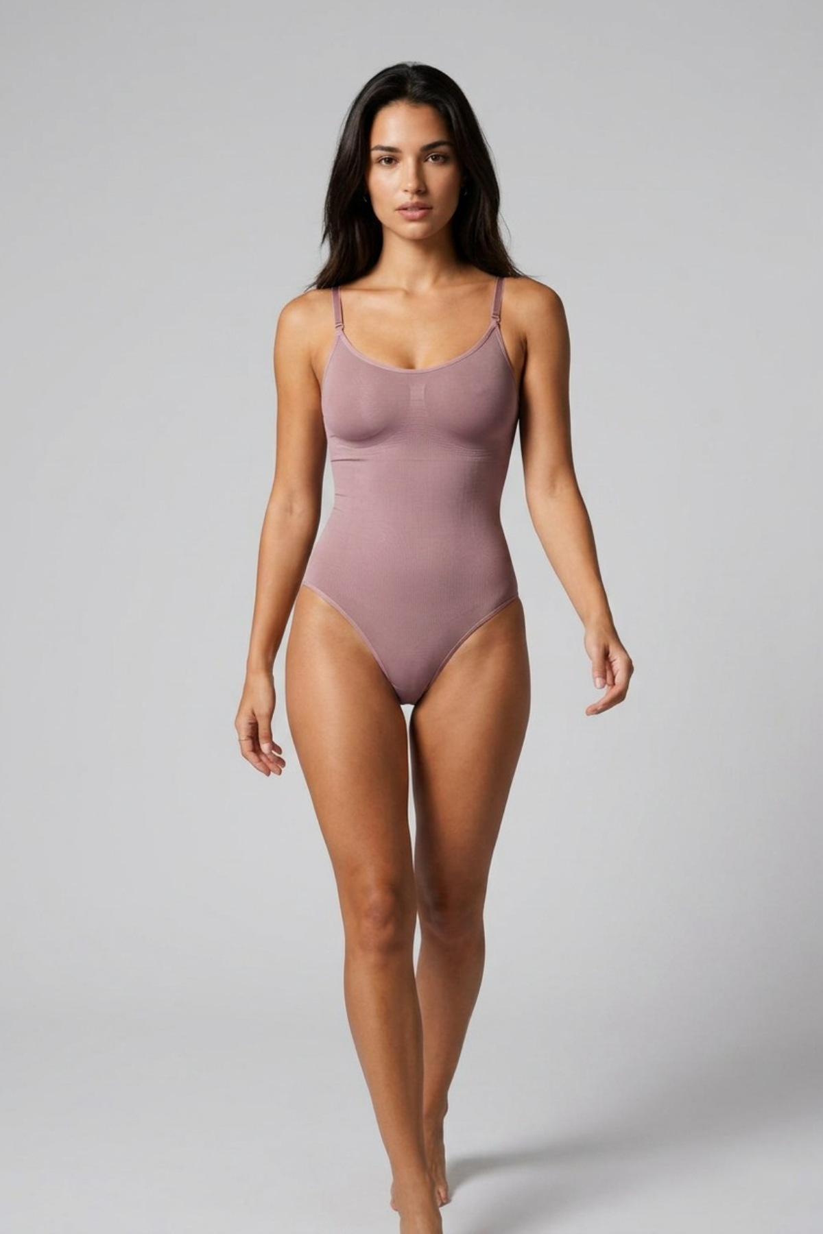 Kadın Kapsız Cırt Cırtlı Düz Desen Gül Kurusu Body 4