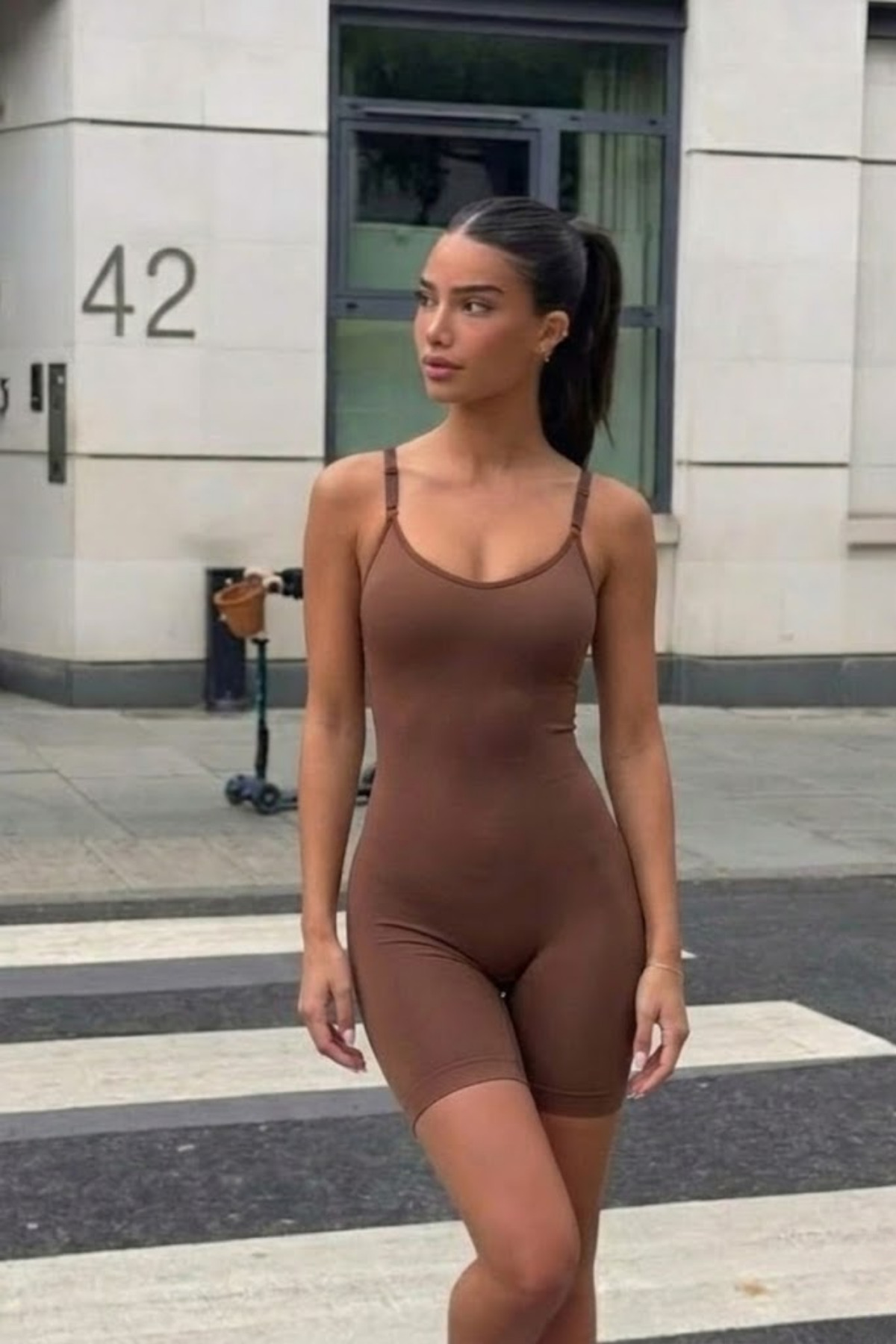 Kadın Sıkılaştırıcı Kahverengi Casual Esnek Body 6