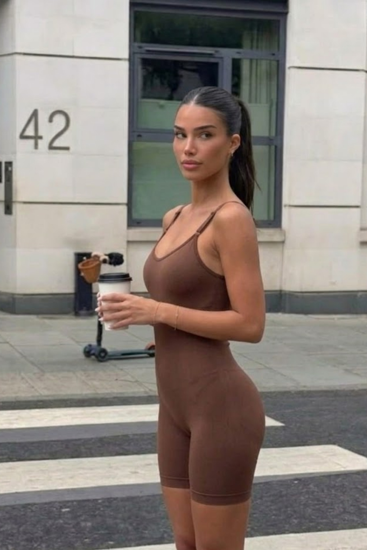 Kadın Sıkılaştırıcı Kahverengi Casual Esnek Body 5