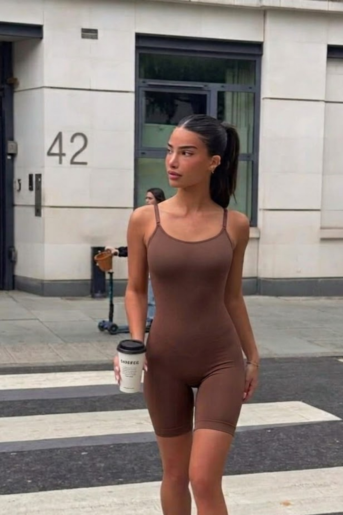 Kadın Sıkılaştırıcı Kahverengi Casual Esnek Body 3