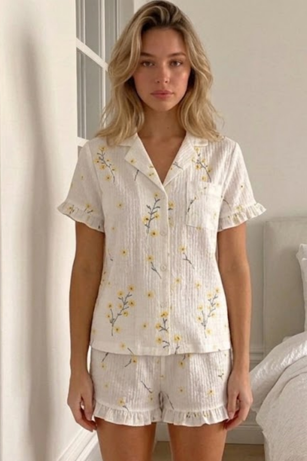 Kadın Viskon Kısa Kol Regular Çok Renkli Pijama Takımı 3